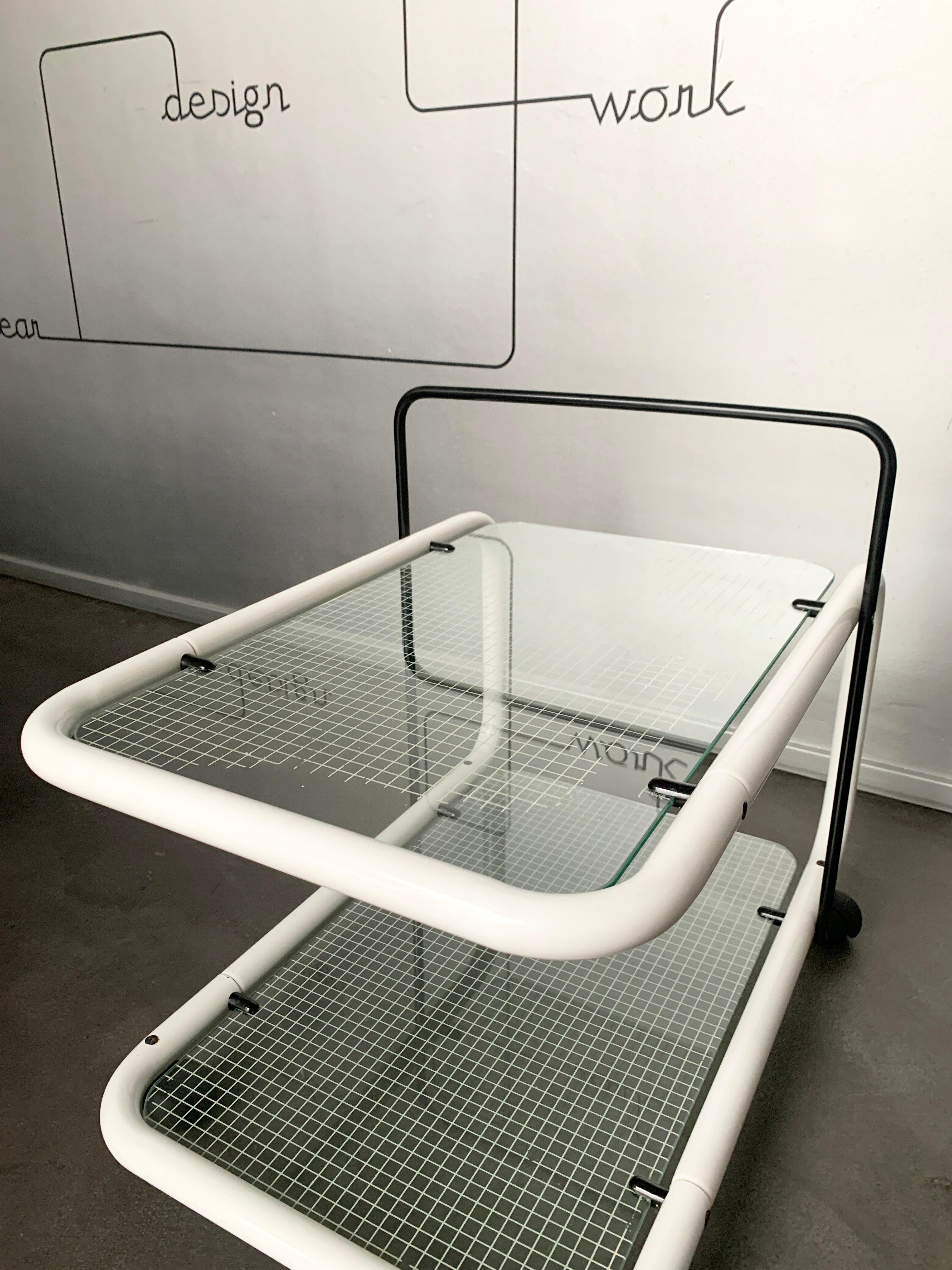 Metal Postmodern Trolley, Memphis Style, Quaderna Pattern, Italy 1980s For Sale