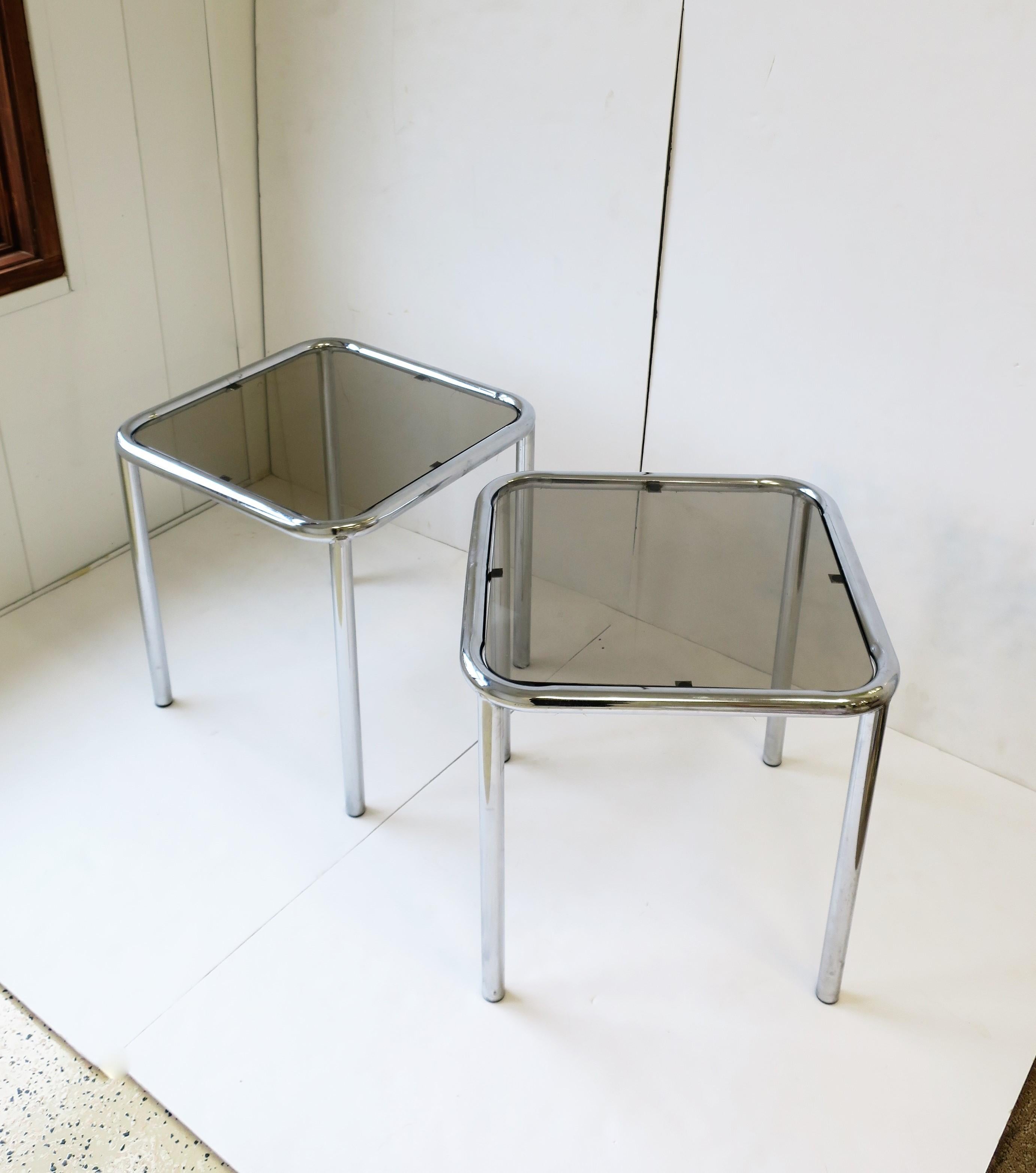 Postmodern Tubular End, Side, and Stacking Tables in Chrome and Glass, Pair 5