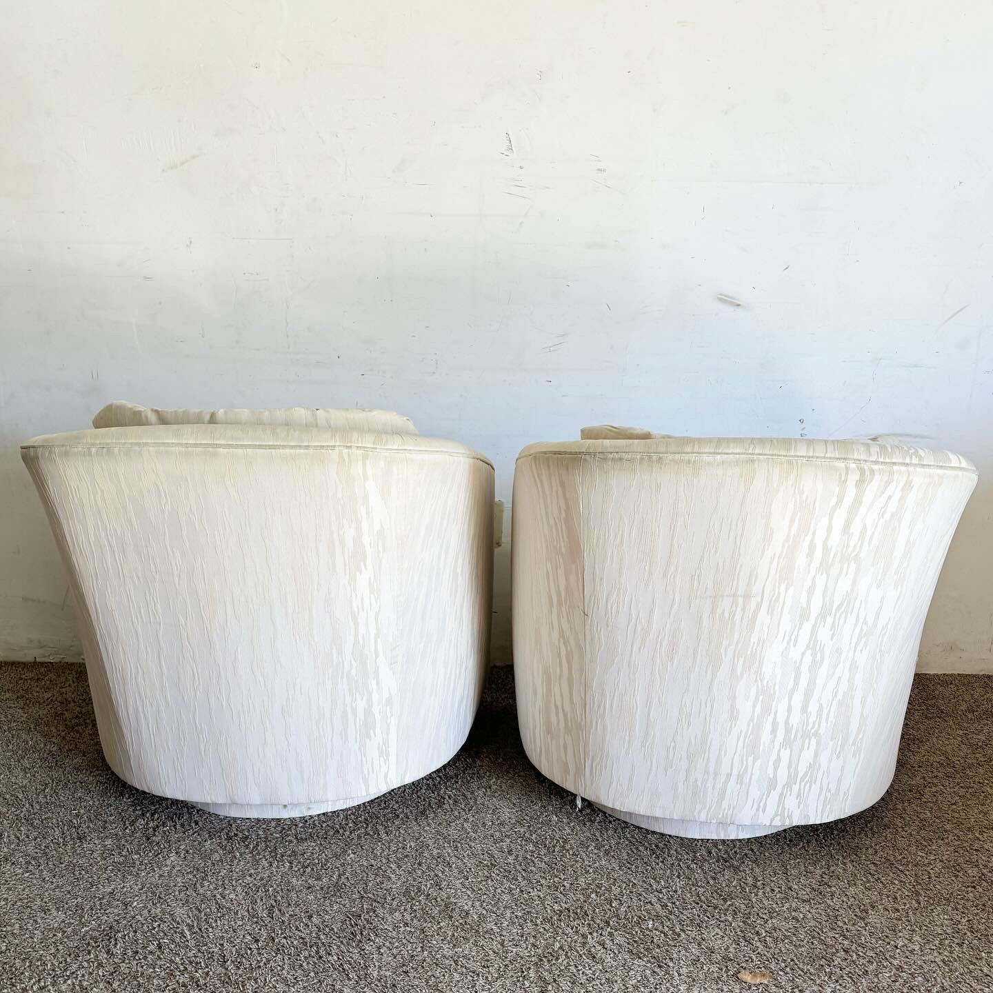 Postmodern Tufted Barrel Swivel Chairs - a Pair For Sale 1