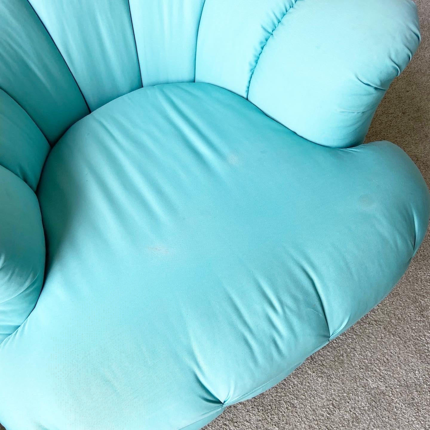 Postmodern Turquoise Clam Shell Swivel Chairs, a Pair In Good Condition In Delray Beach, FL