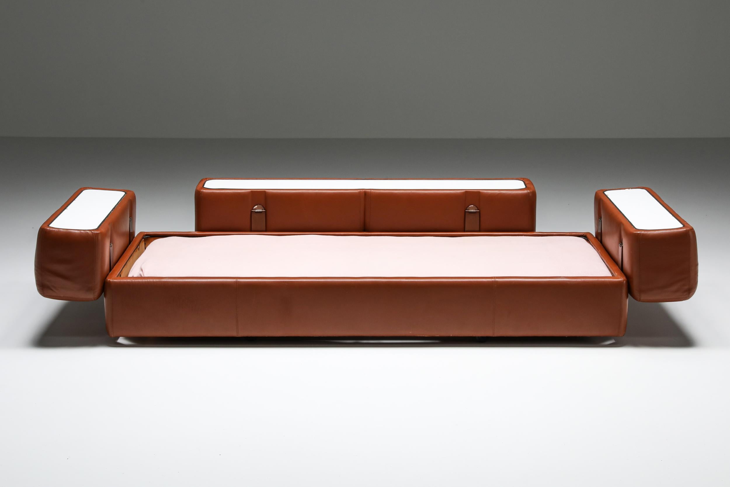 Italian Postmodern Two-Seater Sofa by Tito Agnoli for Cinova in Cognac Leather, 1960's