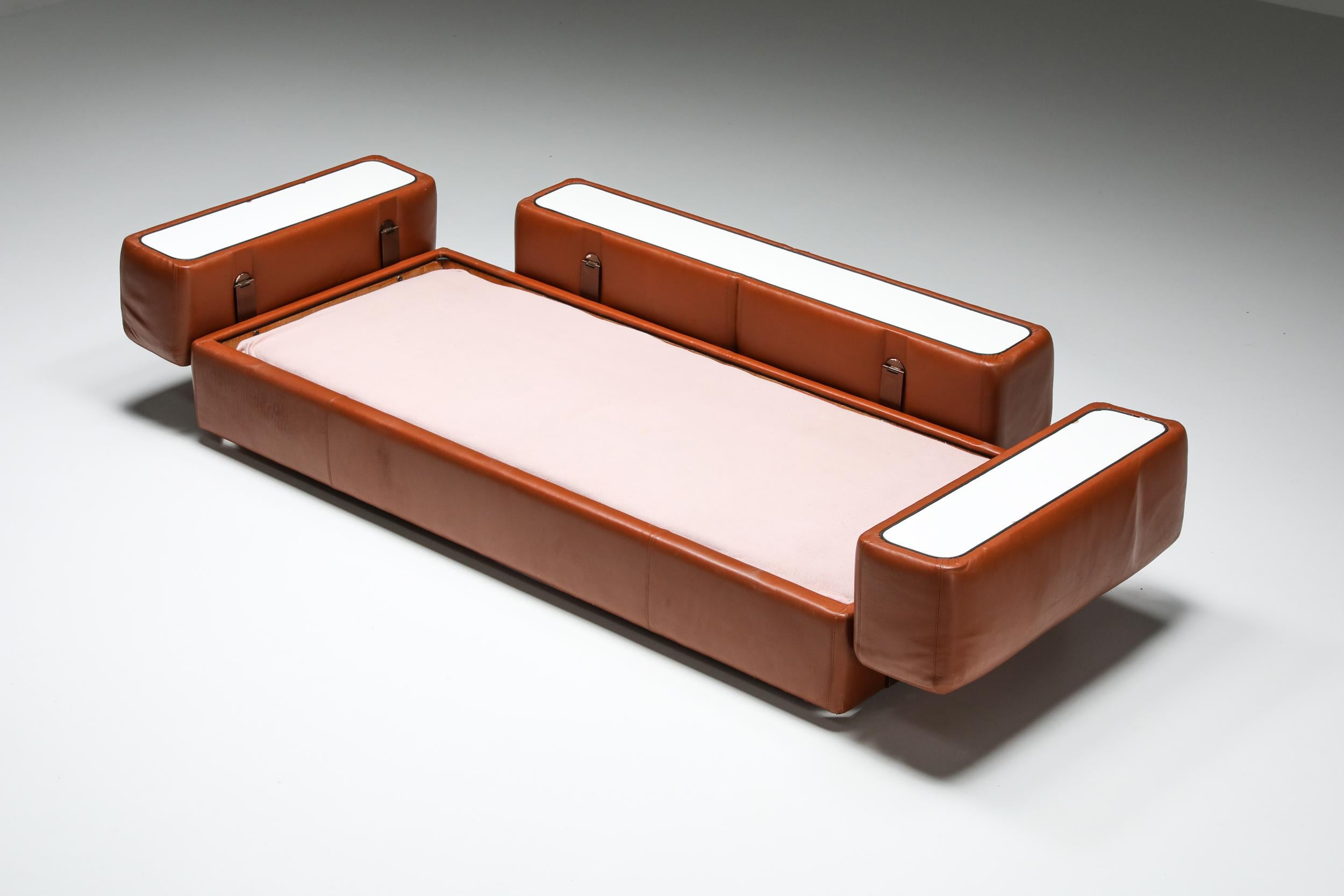 Italian Postmodern Two-Seater Sofa by Tito Agnoli for Cinova in Cognac Leather, 1960's