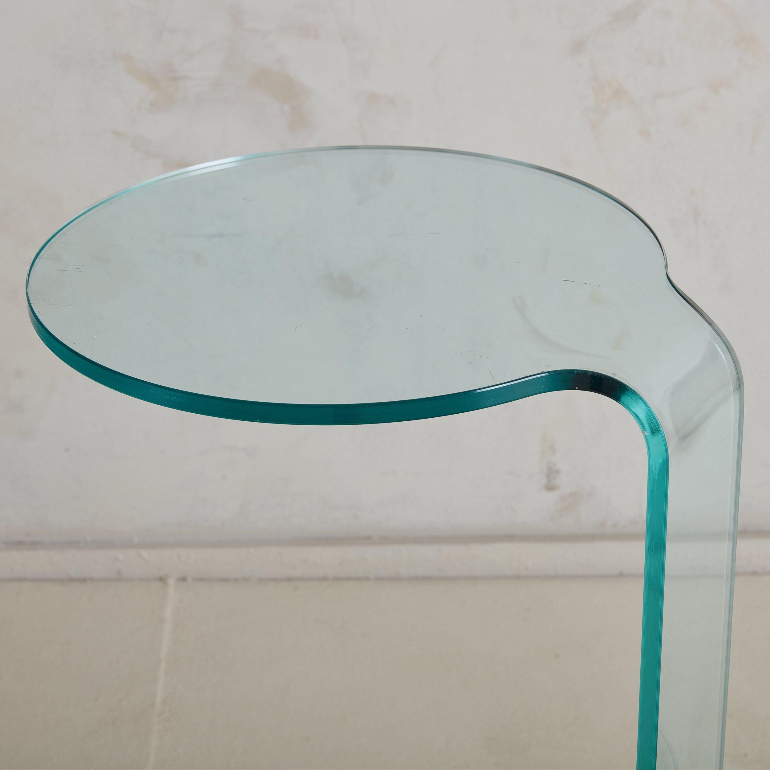 Post-Modern Postmodern Two Tier Glass Side Table with Wood Base, Italy 1980s For Sale