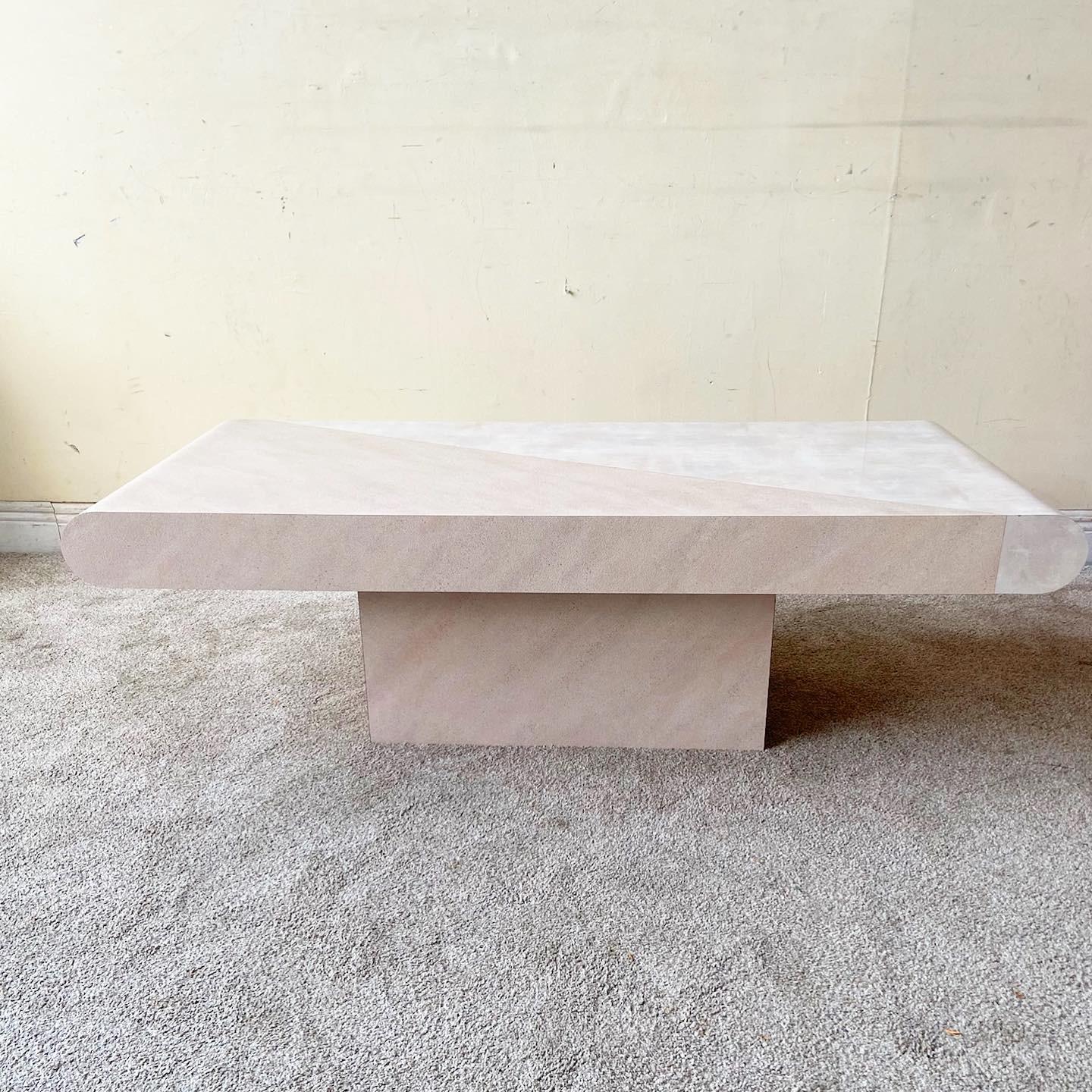 Postmodern Two Tone Pink Brushed Lacquer Laminate Coffee Table 4