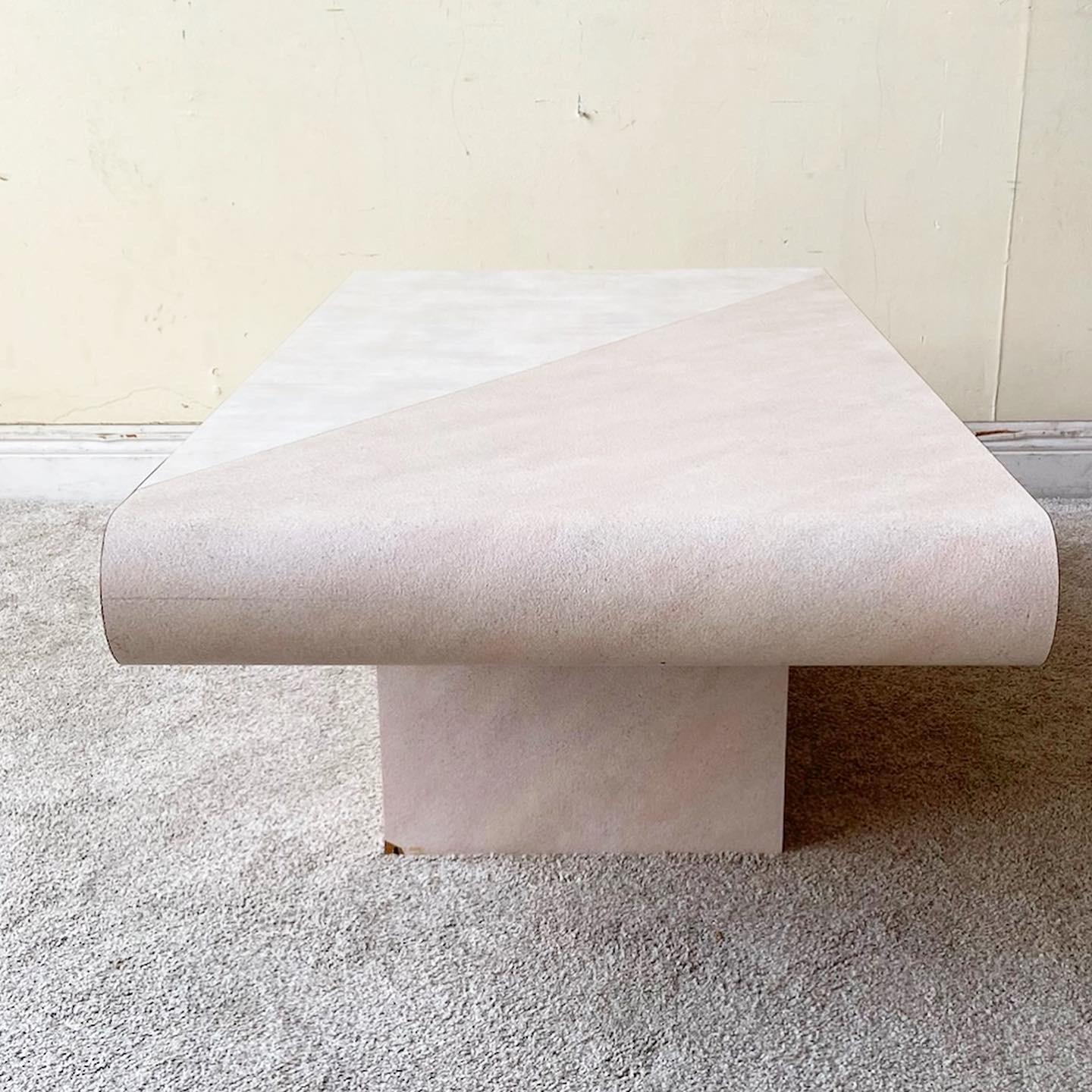 American Postmodern Two Tone Pink Brushed Lacquer Laminate Coffee Table