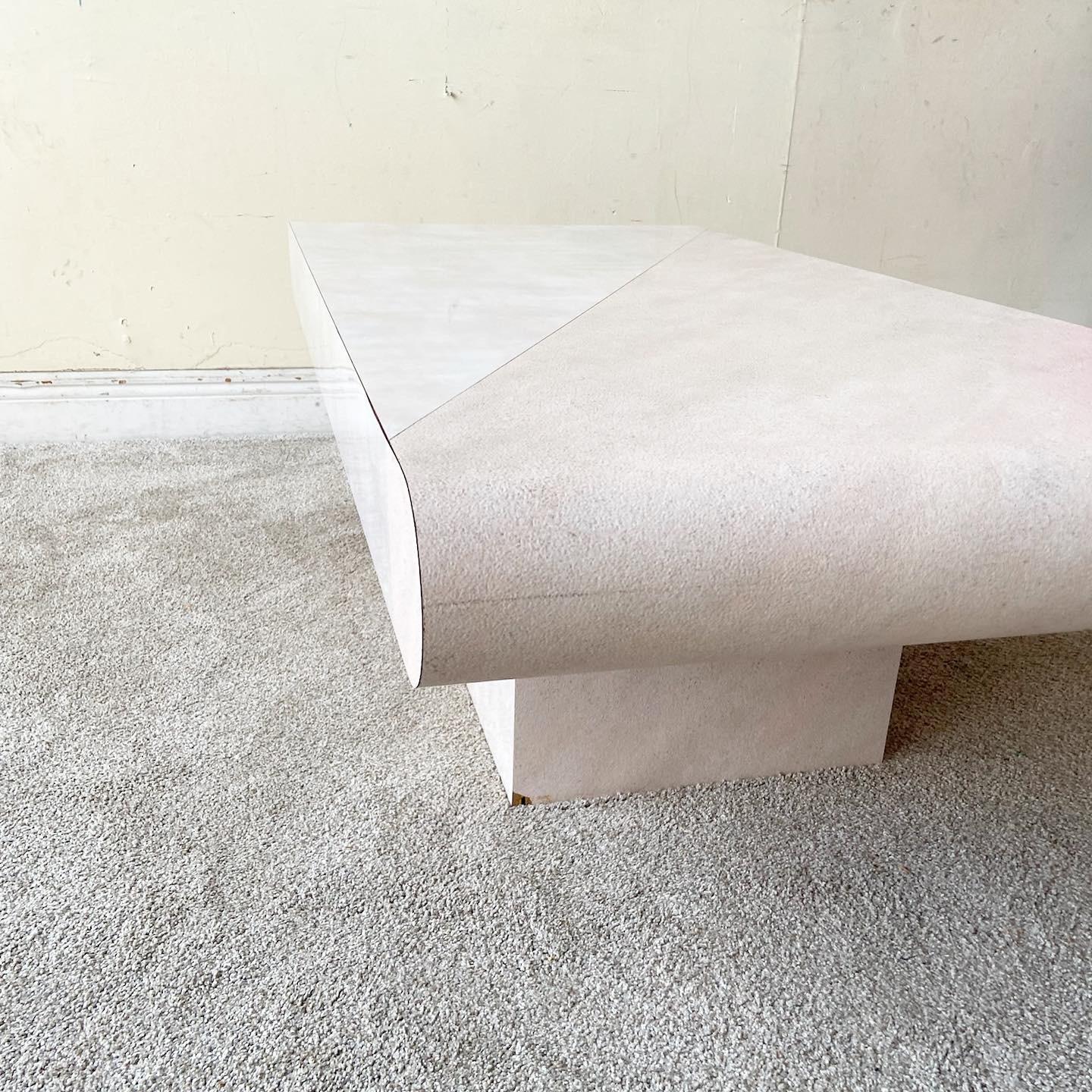 Late 20th Century Postmodern Two Tone Pink Brushed Lacquer Laminate Coffee Table