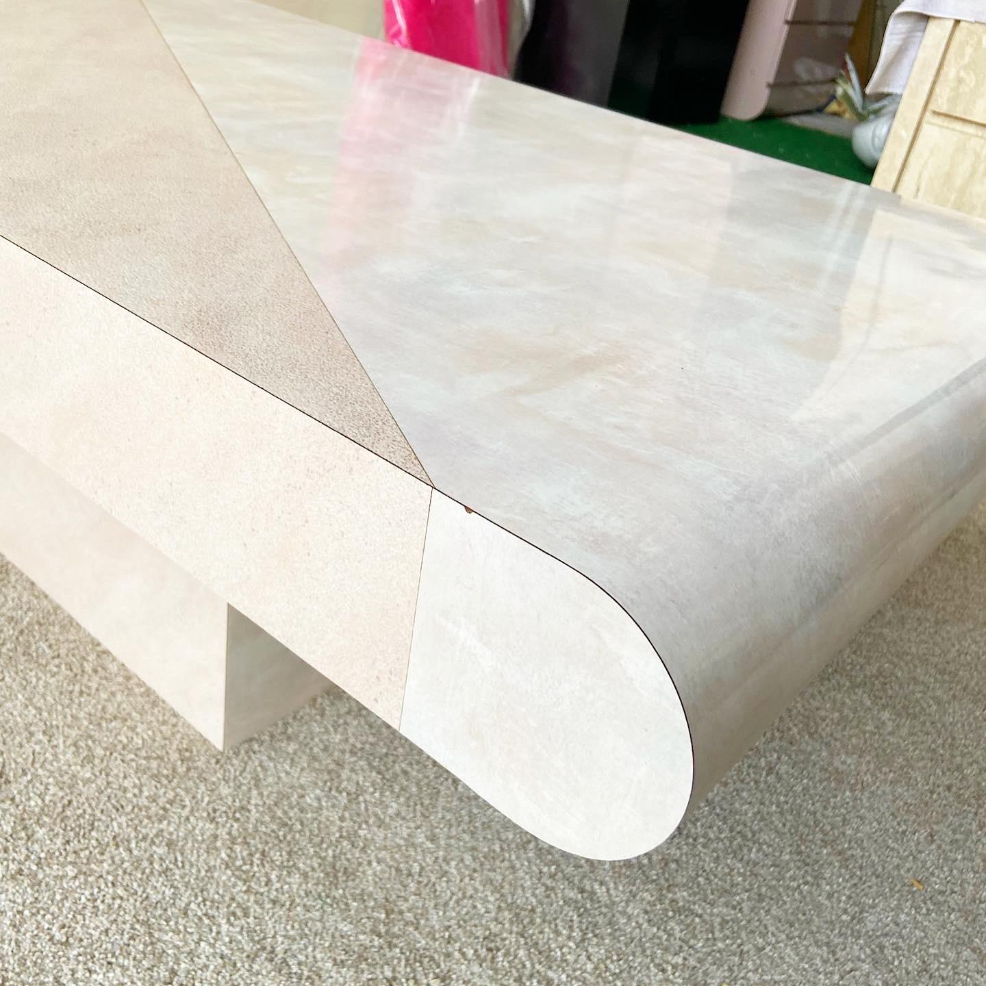 Postmodern Two Tone Pink Brushed Lacquer Laminate Coffee Table 2