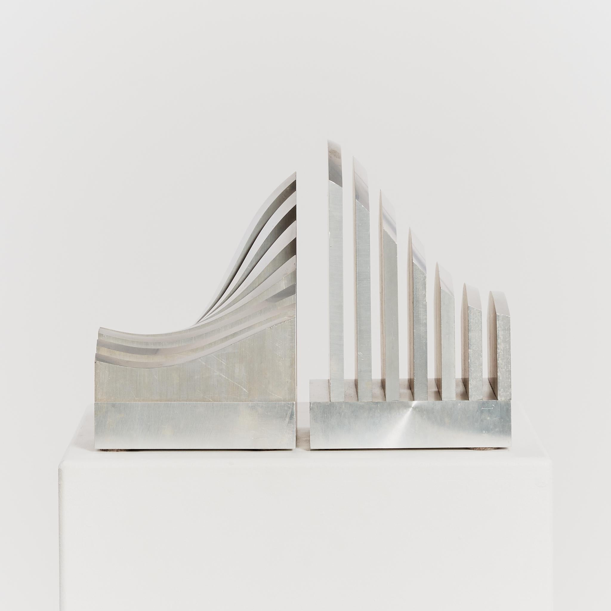 Japanese Postmodern undulating stainless steel tabletop sculpture by Jiro Sugawara 