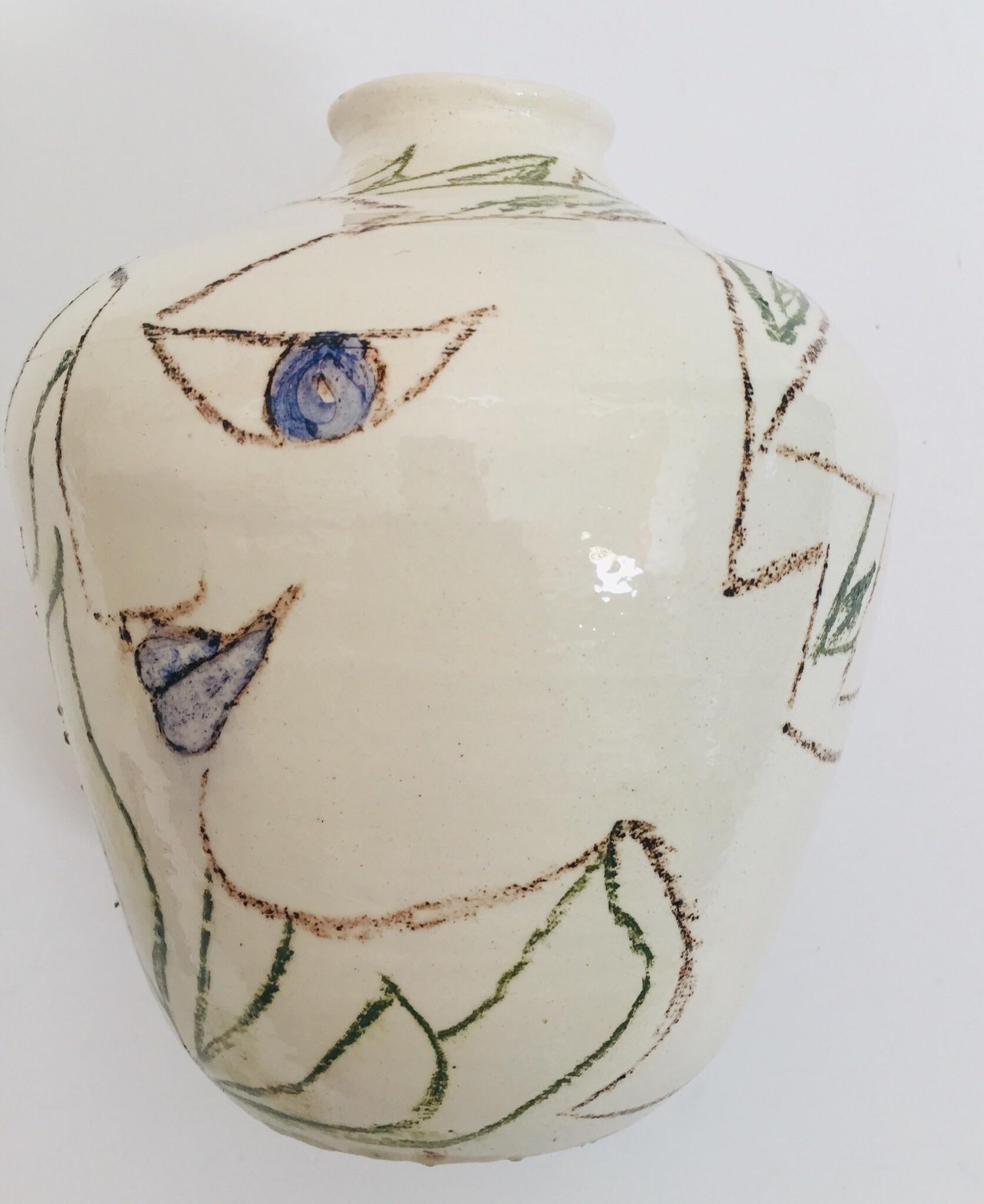 Postmodern Vase with Abstract Head Portraits Figures in Jean Cocteau Style 3