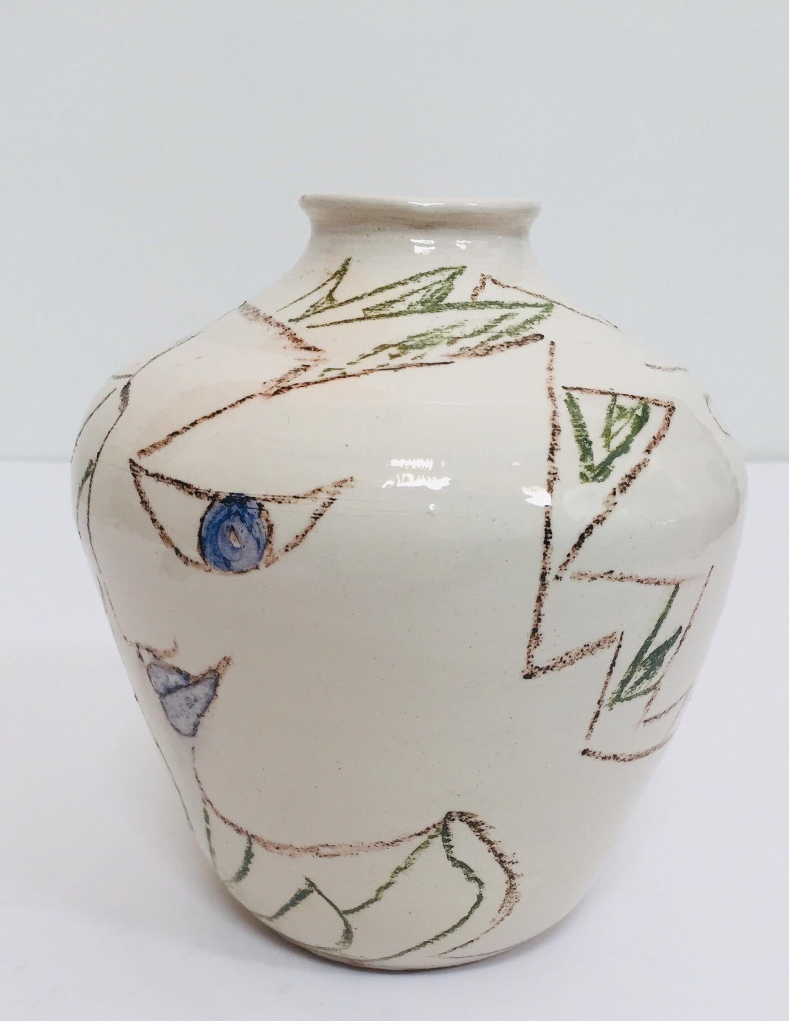 Post-Modern Postmodern Vase with Abstract Head Portraits Figures in Jean Cocteau Style