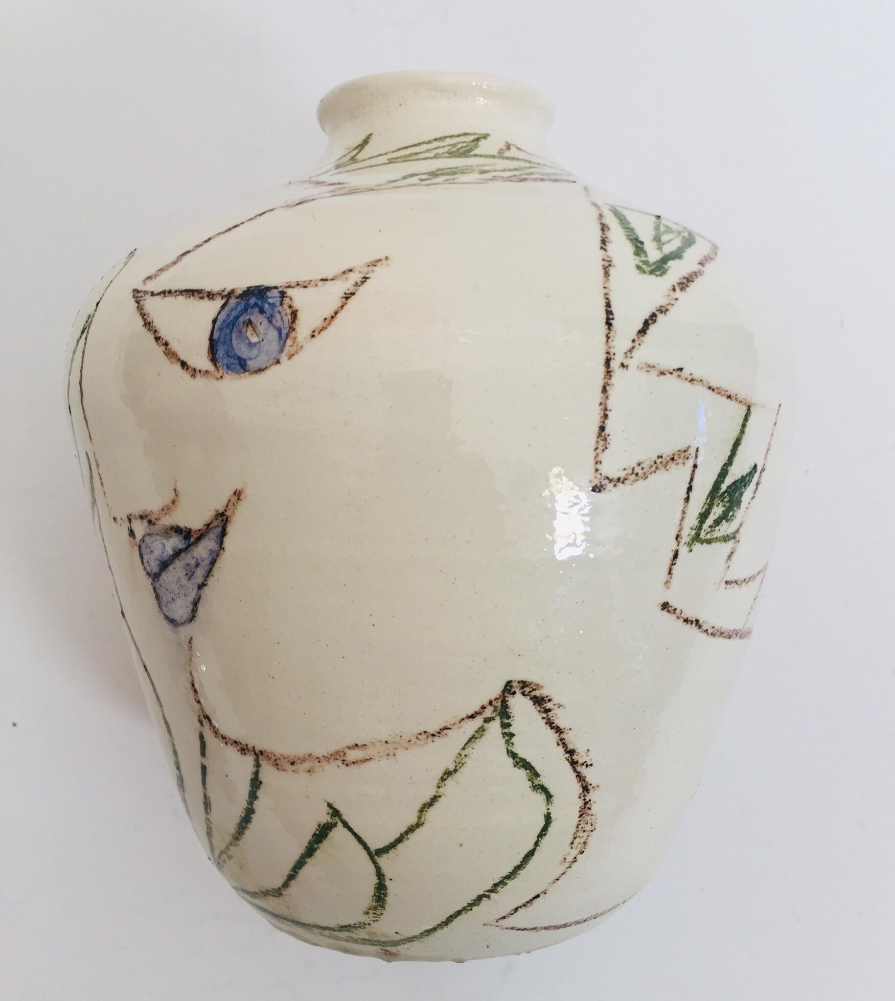 French Postmodern Vase with Abstract Head Portraits Figures in Jean Cocteau Style