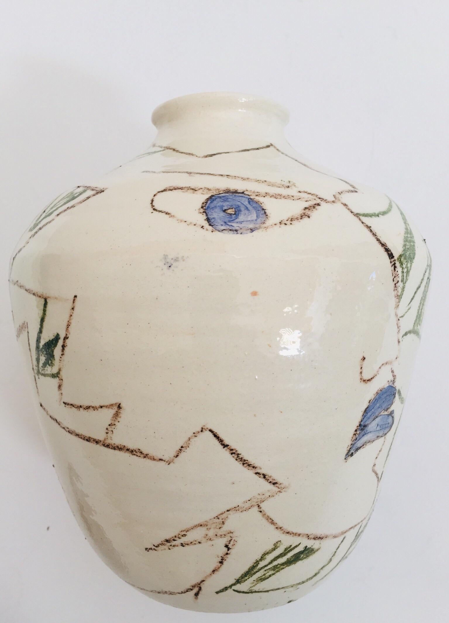 20th Century Postmodern Vase with Abstract Head Portraits Figures in Jean Cocteau Style