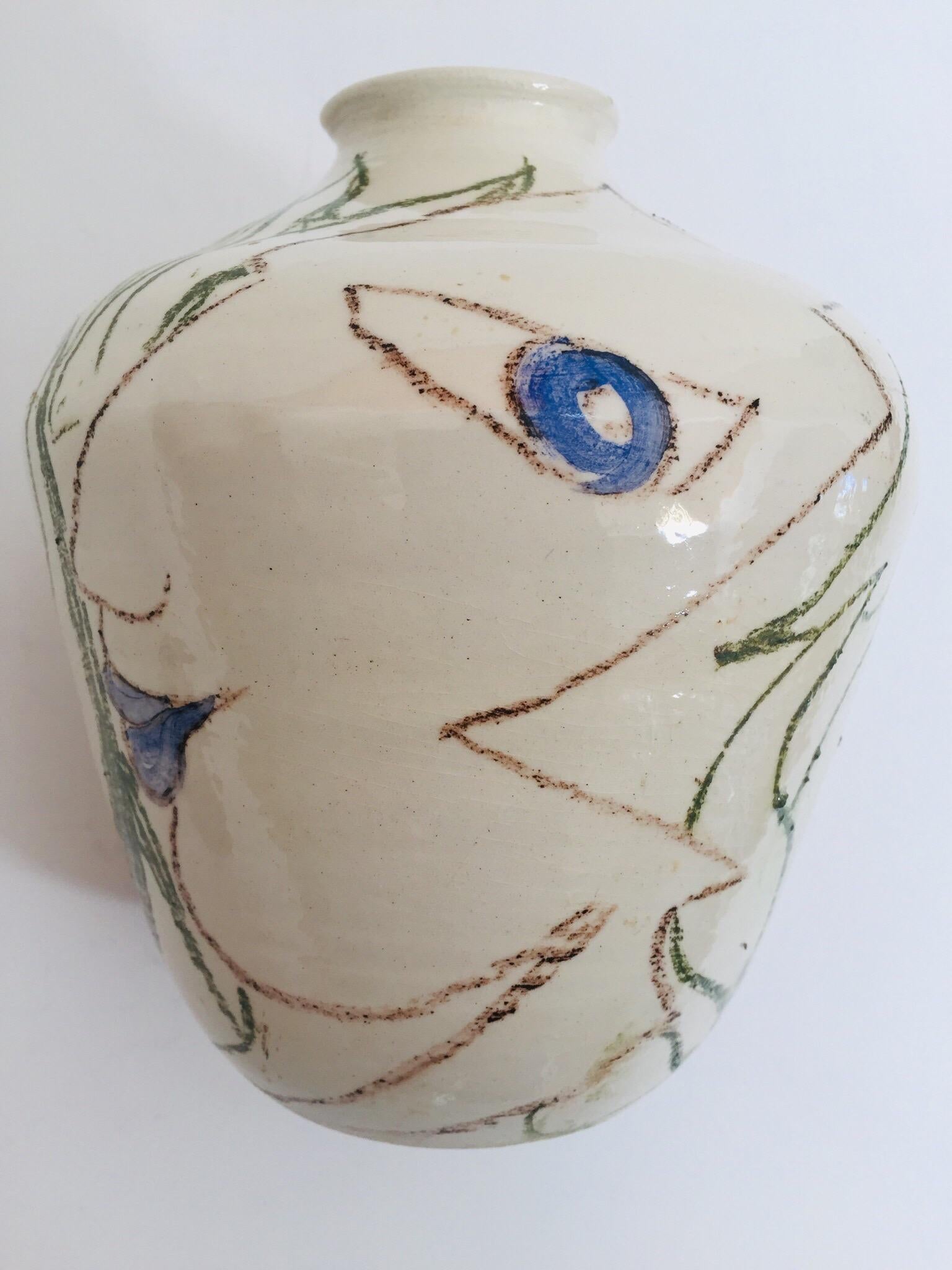 Postmodern Vase with Abstract Head Portraits Figures in Jean Cocteau Style 1