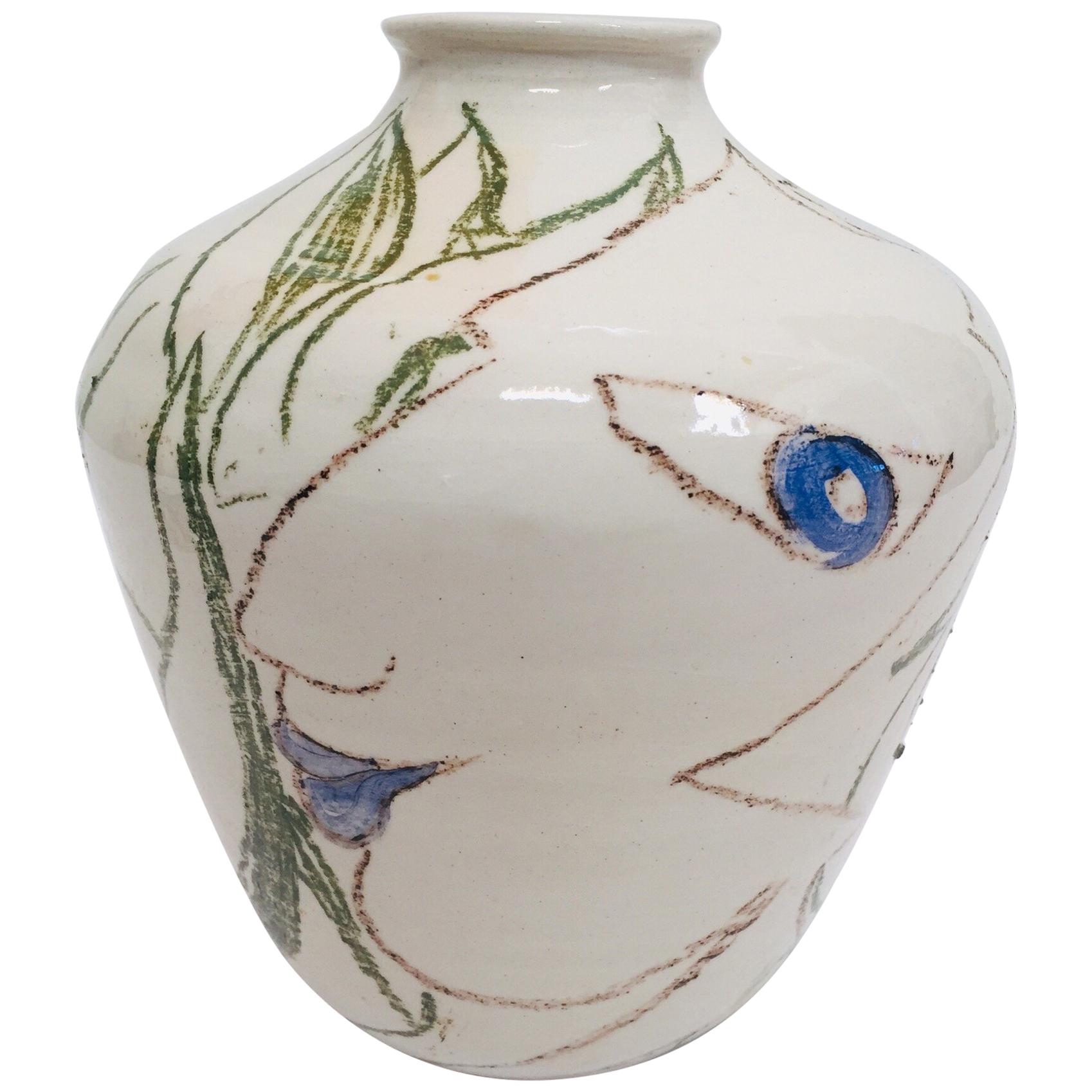 Postmodern Vase with Abstract Head Portraits Figures in Jean Cocteau Style