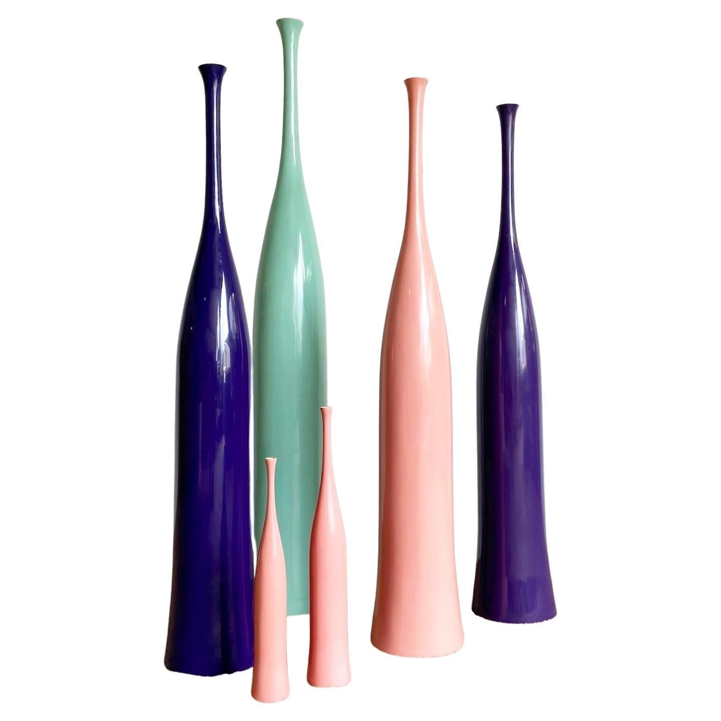 Postmodern Vases by Oggetti in Pink, Purple, and Teal - 6 Pieces