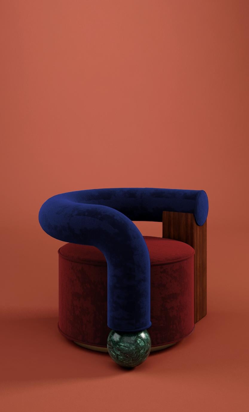 Postmodern Velvet Galatea Armchair, Handmade in Portugal by Malabar In New Condition For Sale In RIO TINTO, PT