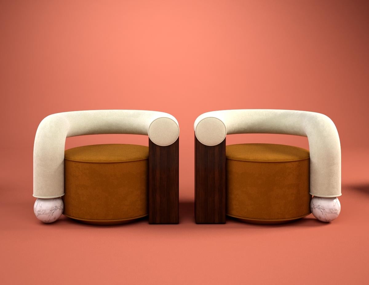 Contemporary Postmodern Velvet Galatea Armchair, Handmade in Portugal by Malabar For Sale
