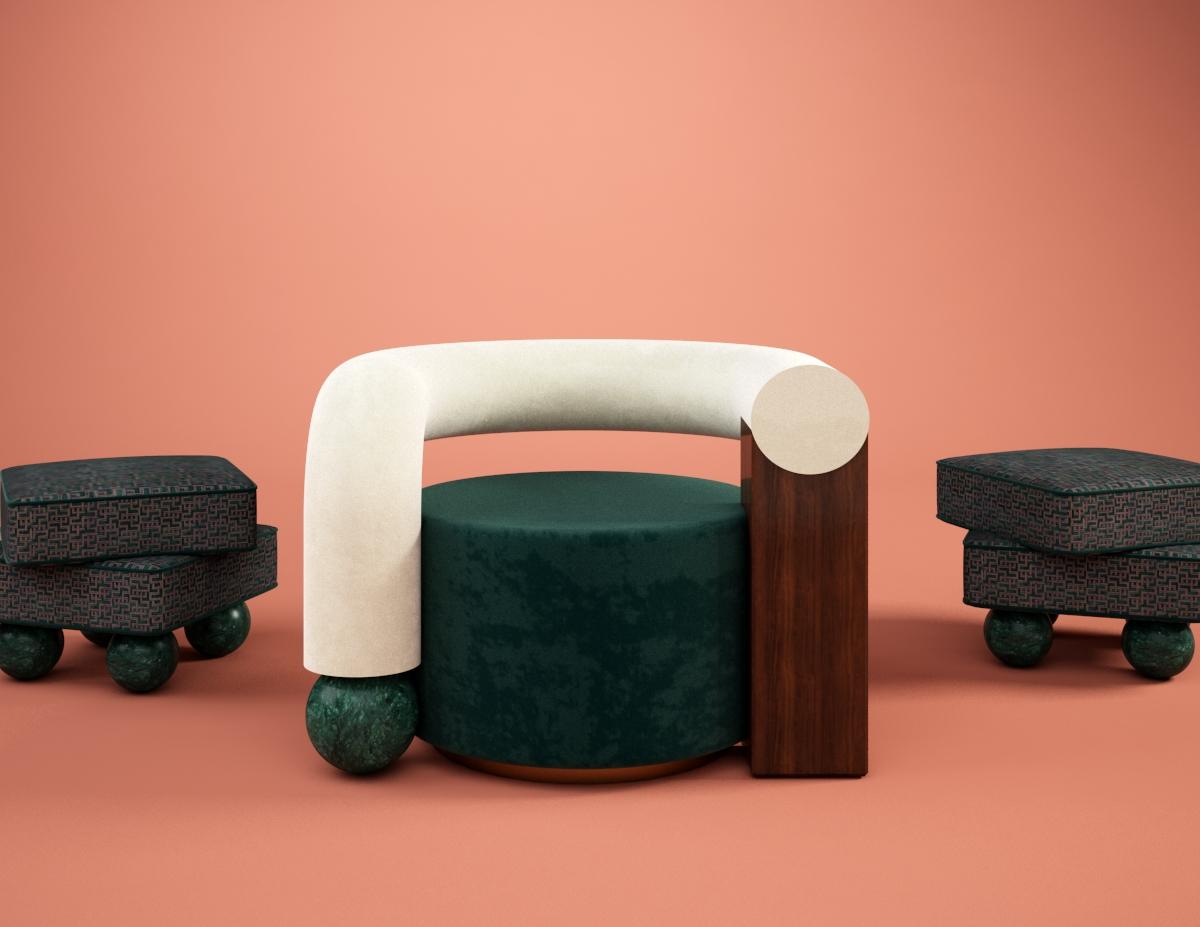 Postmodern Velvet Galatea Armchair, Handmade in Portugal by Malabar For Sale 1