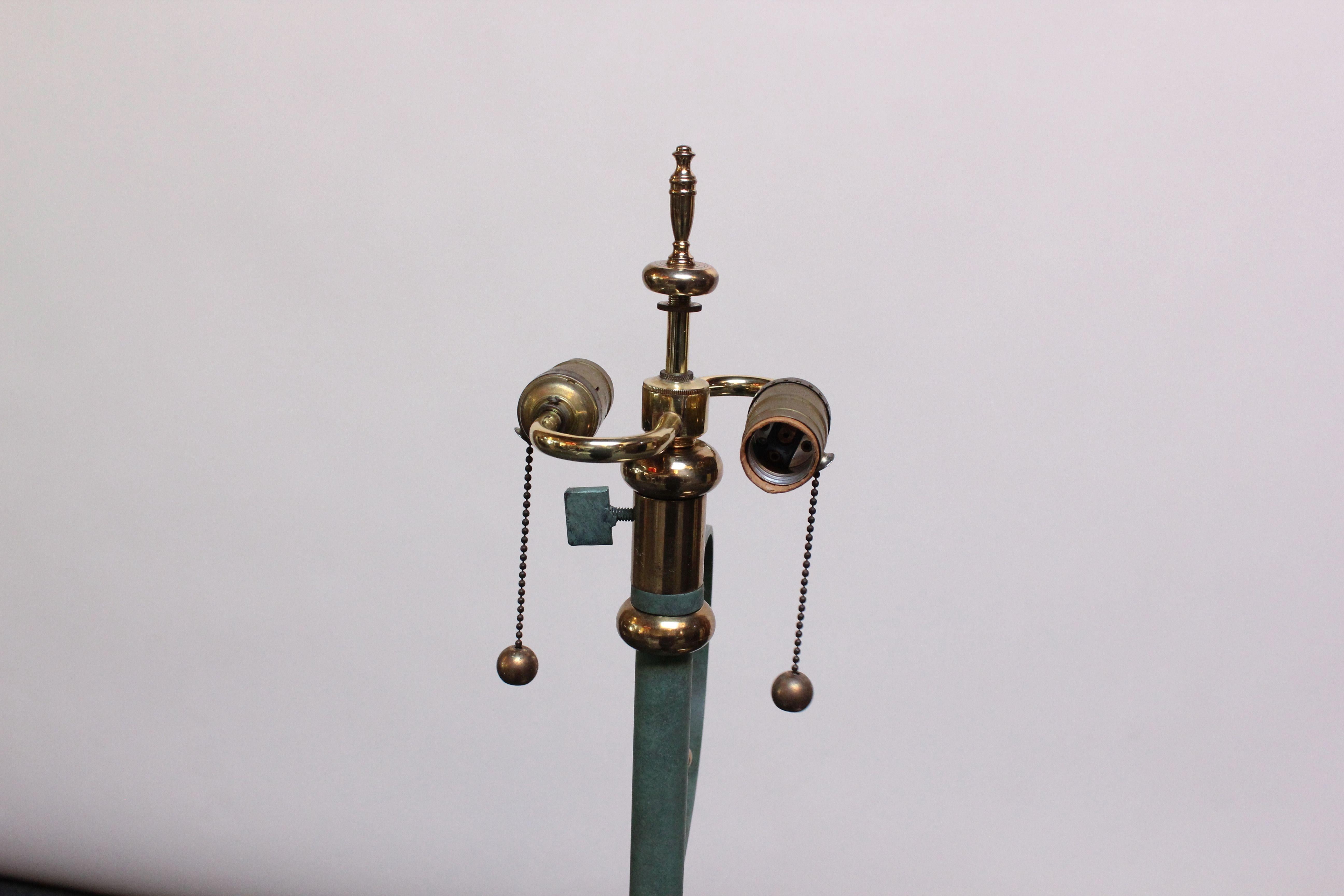 Postmodern Verdigris Finish Floor Lamp with Brass Shade and Tripod Base 4