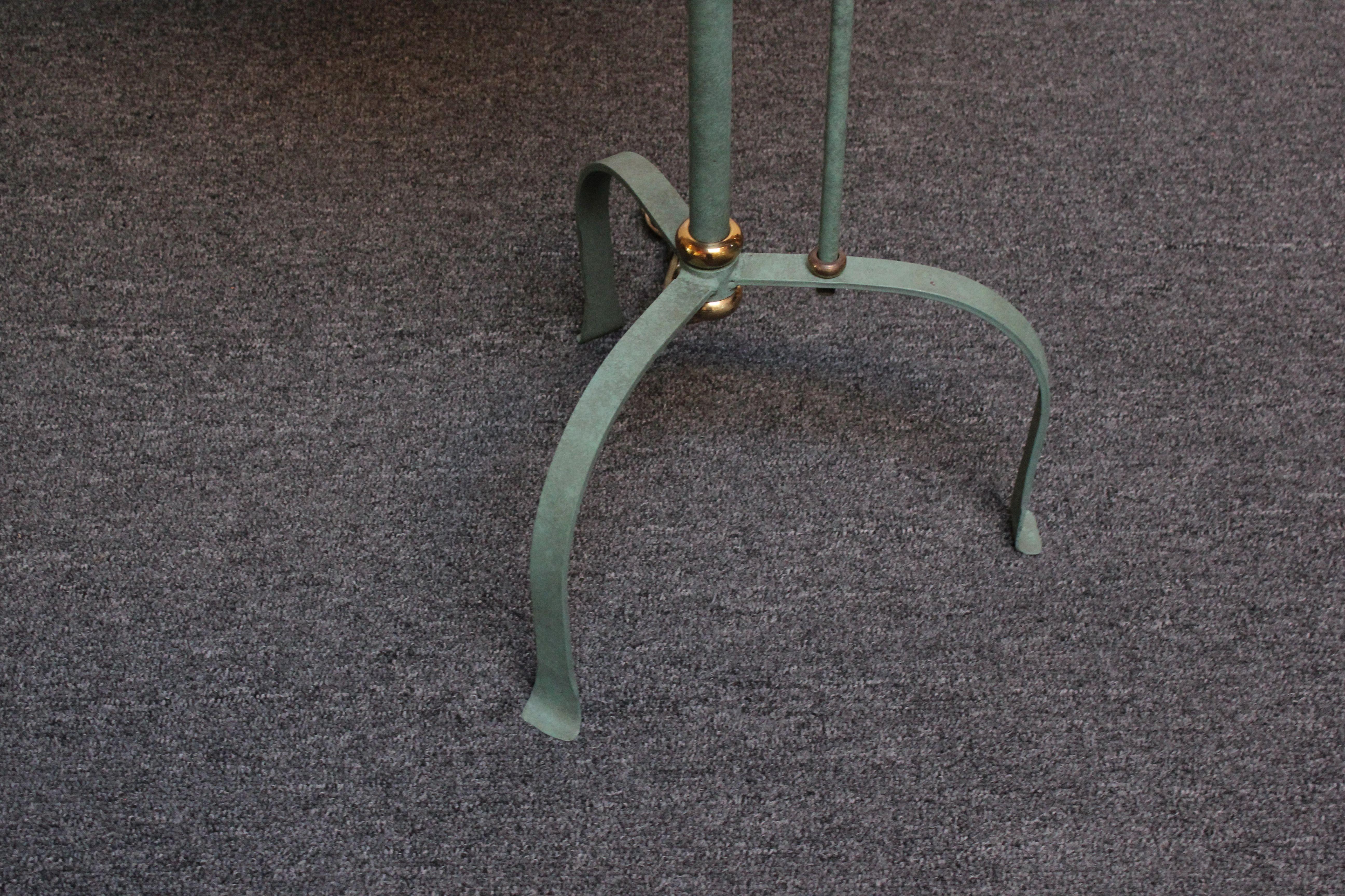 Postmodern Verdigris Finish Floor Lamp with Brass Shade and Tripod Base 5