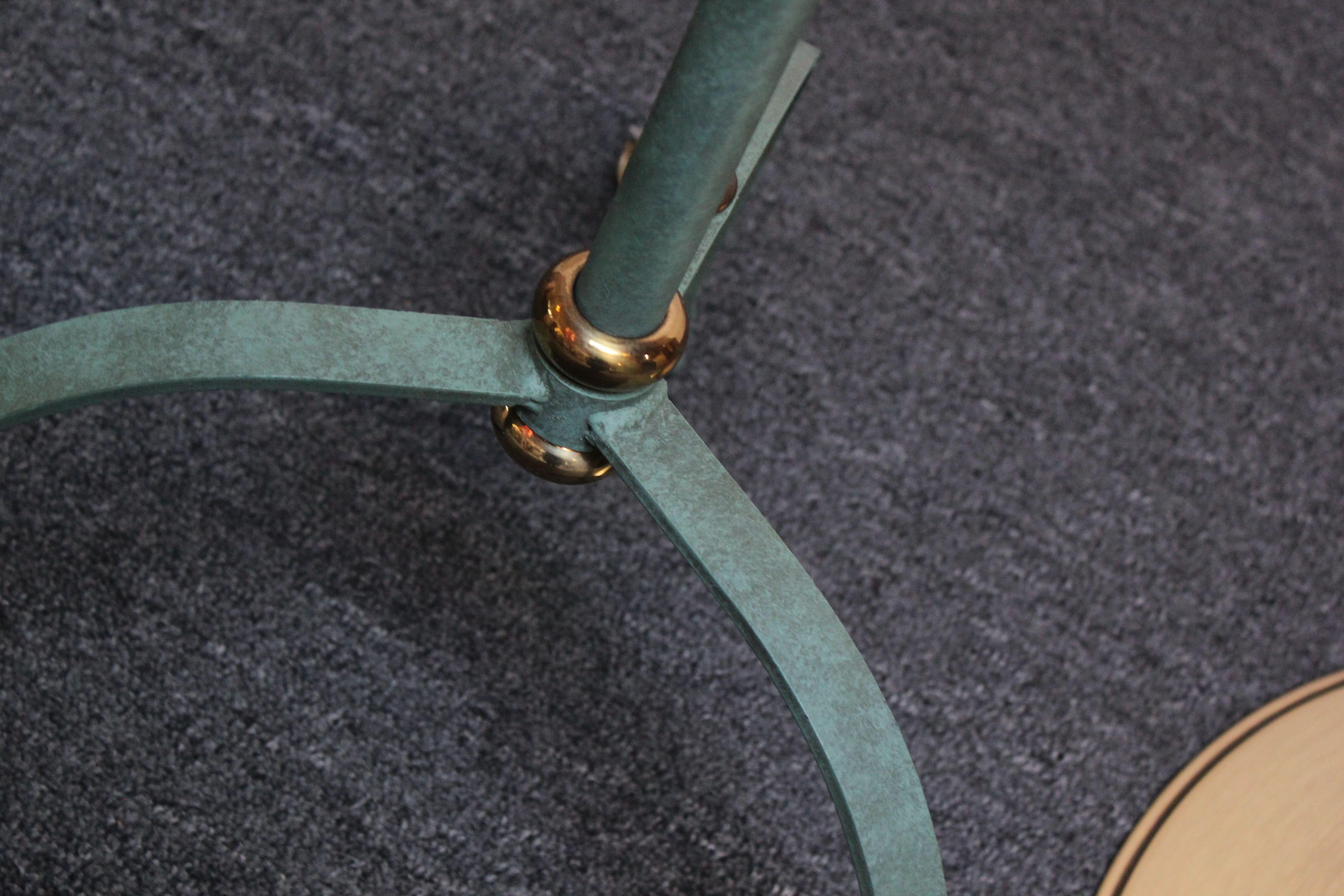 Postmodern Verdigris Finish Floor Lamp with Brass Shade and Tripod Base 7
