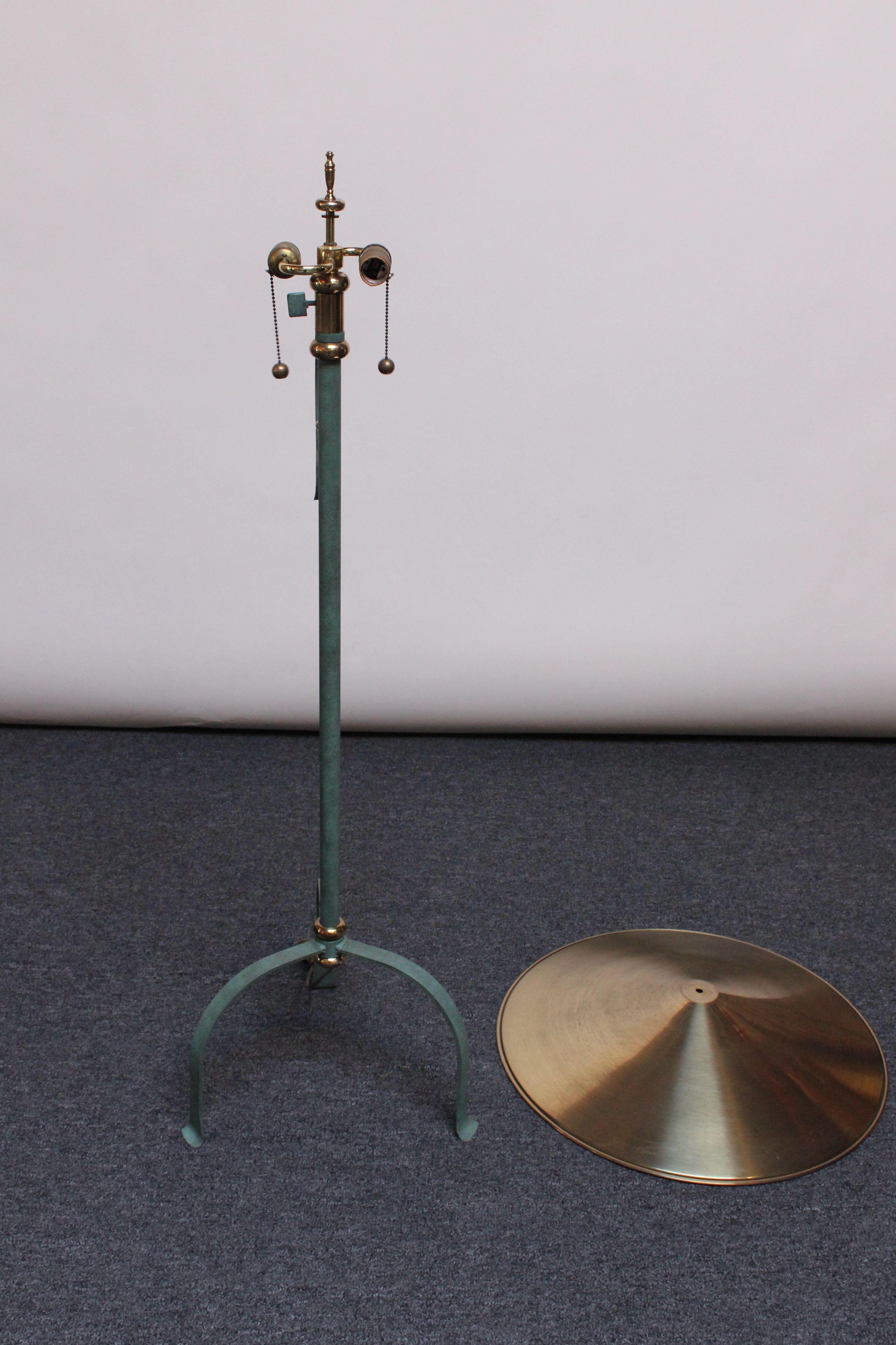 Post-Modern Postmodern Verdigris Finish Floor Lamp with Brass Shade and Tripod Base