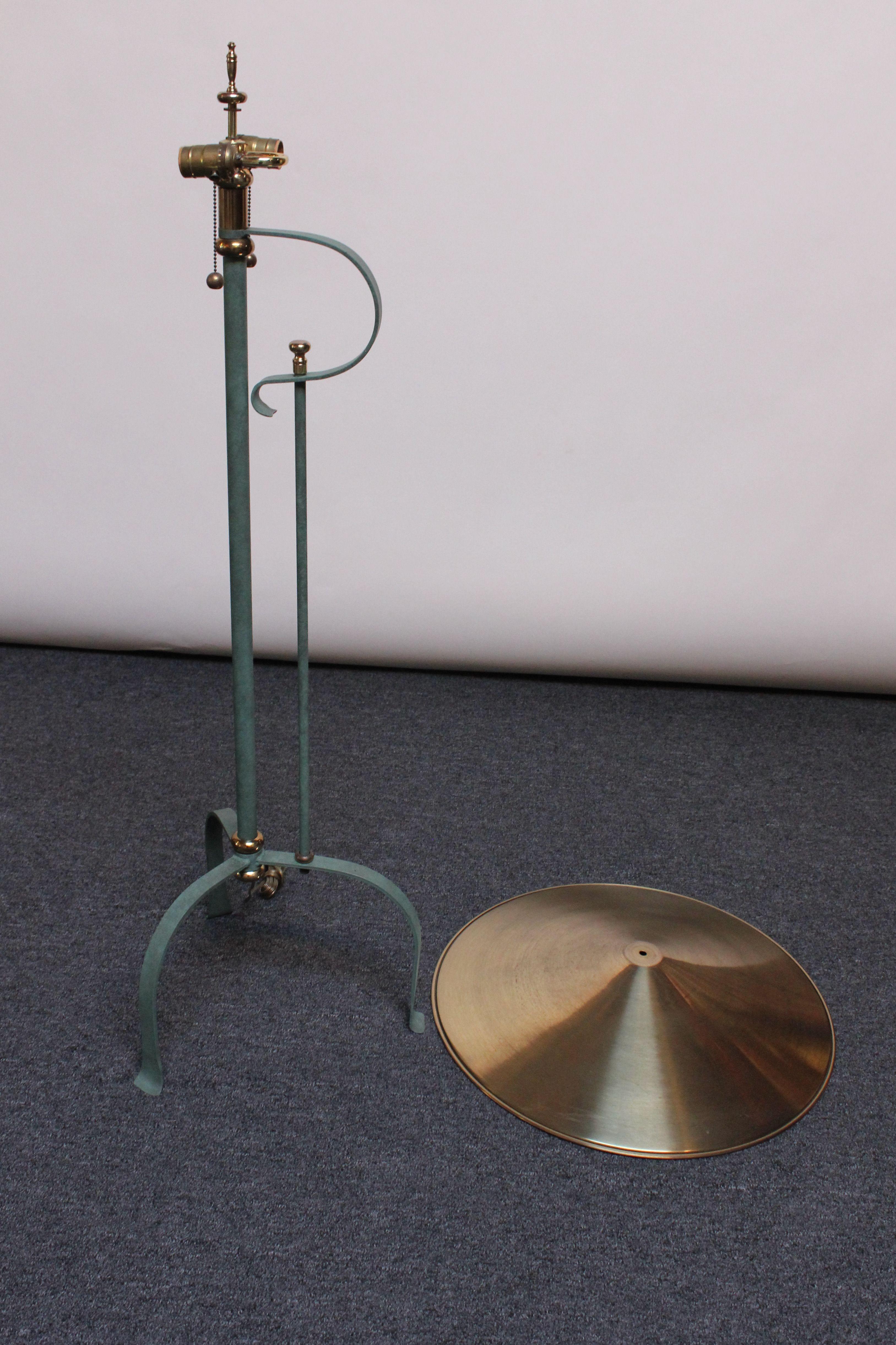 American Postmodern Verdigris Finish Floor Lamp with Brass Shade and Tripod Base