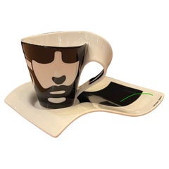 Postmodern Villeroy & Boch New Wave Faces by Marc Manu Coffee Cup & Saucer L.Ed.