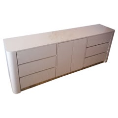 Postmodern Vintage 1980s American pale blush pink & gold sideboard with drawers