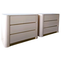 Postmodern vintage 1980s pale blush pink & gold drawer cabinets- 2 available