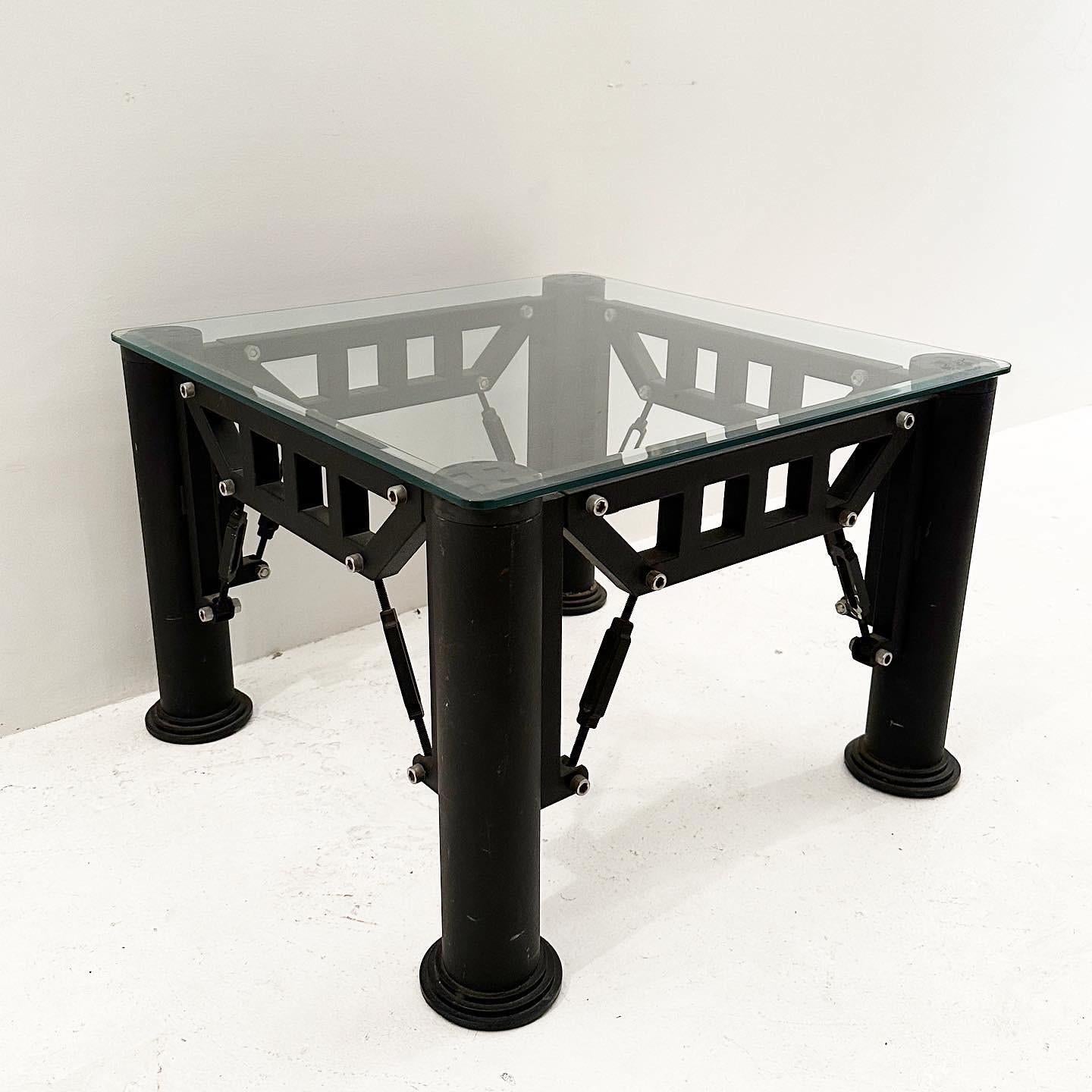 Post-Modern postmodern vintage BDSM industrial metal table with glass top For Sale