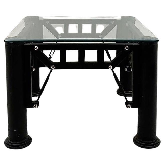 postmodern vintage BDSM industrial metal table with glass top For Sale