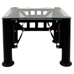 postmodern Retro BDSM industrial metal table with glass top