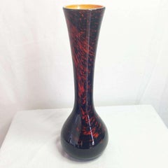 Postmodern Vintage Black Red and Orange Ceramic Vase