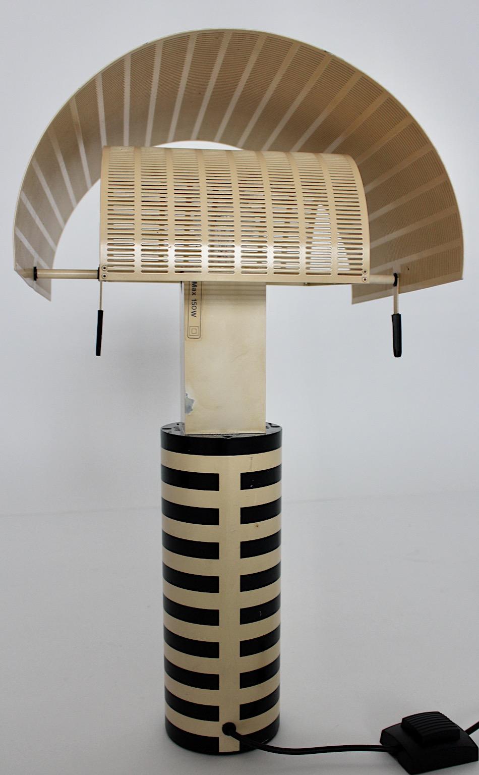 Postmodern Vintage Black White Table Lamp Shogun Mario Botta Artemide 1986 Italy For Sale 5