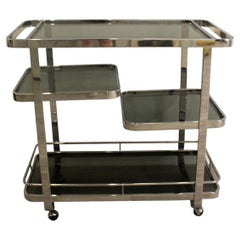 Postmodern Retro Chrome and Smoked Glass Bar Cart on Casters