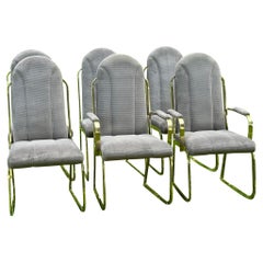Postmodern Vintage Hollywood Regency Brass Upholstered Dining Chairs- Set of 6