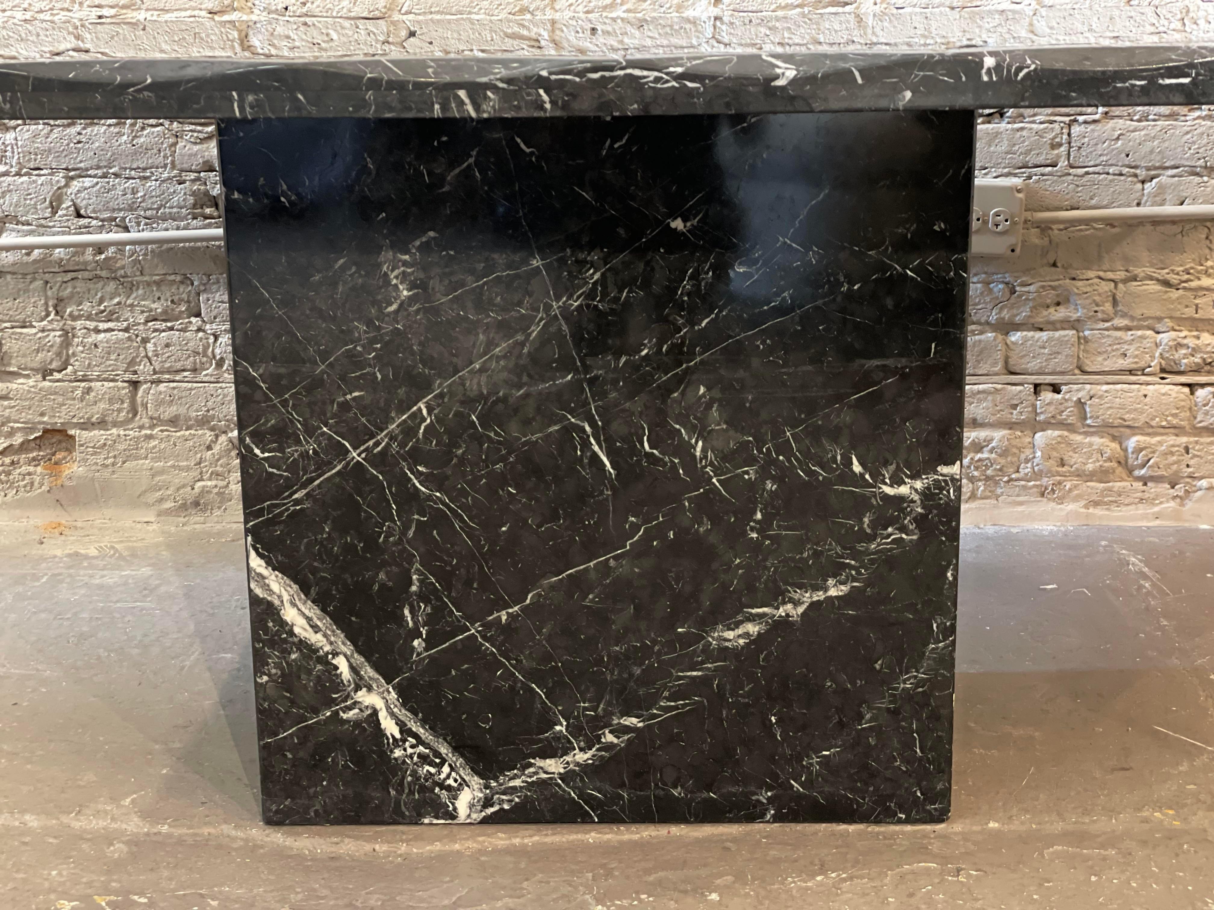 Postmodern Vintage Nero Marquina Black Marble Dining Table with Scalloped Edge For Sale 4