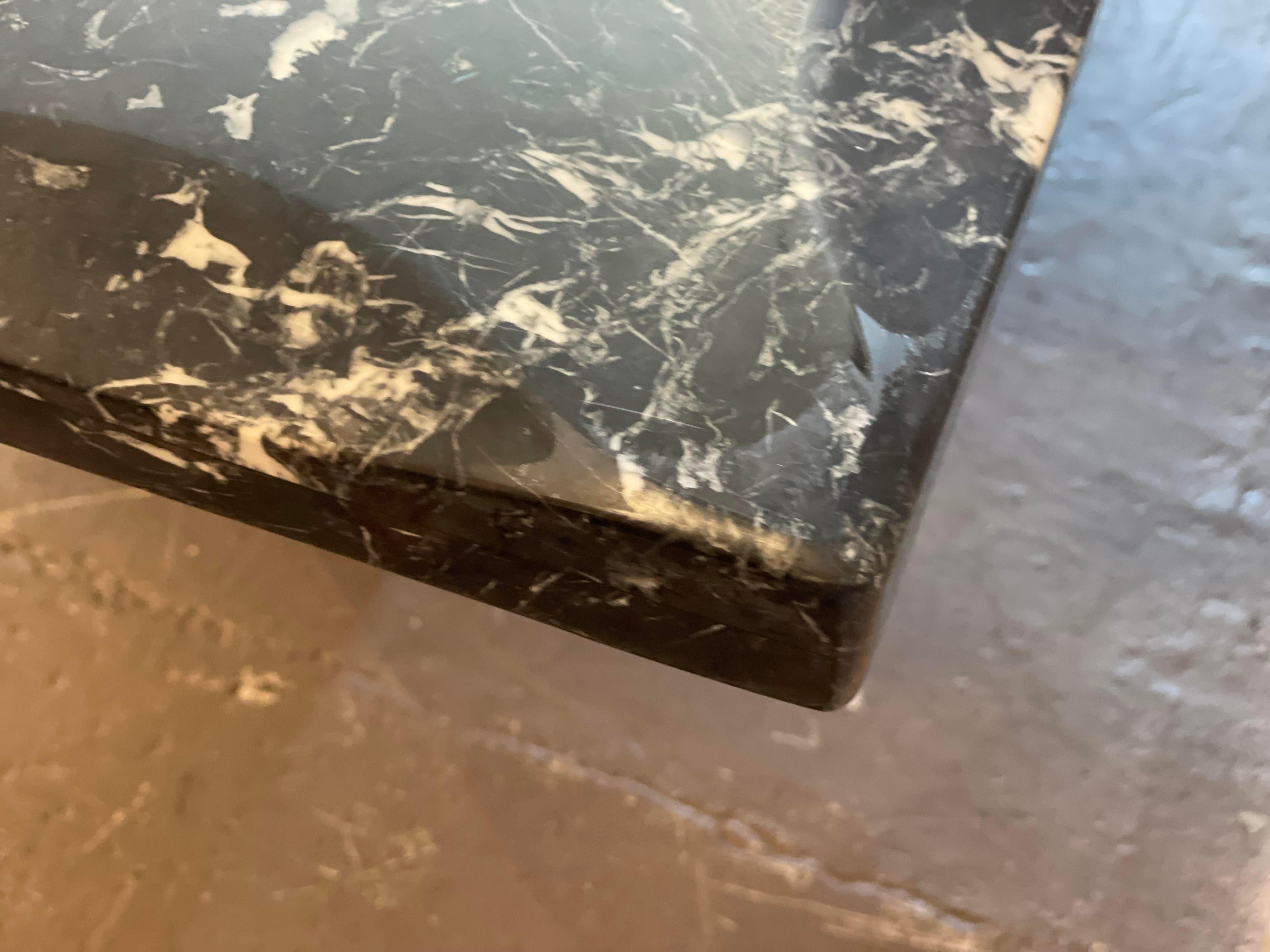 Postmodern Vintage Nero Marquina Black Marble Dining Table with Scalloped Edge For Sale 6