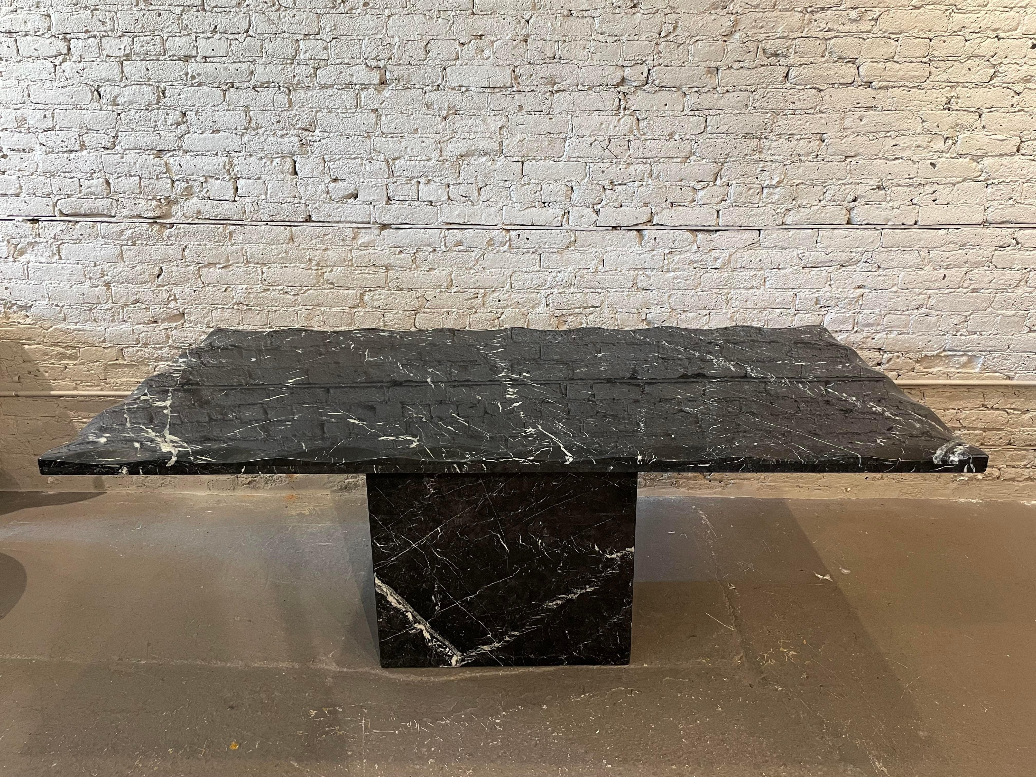Postmodern Vintage Nero Marquina Black Marble Dining Table with Scalloped Edge For Sale 7