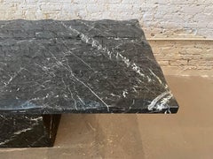 Postmodern Vintage Nero Marquina Black Marble Dining Table with Scalloped Edge