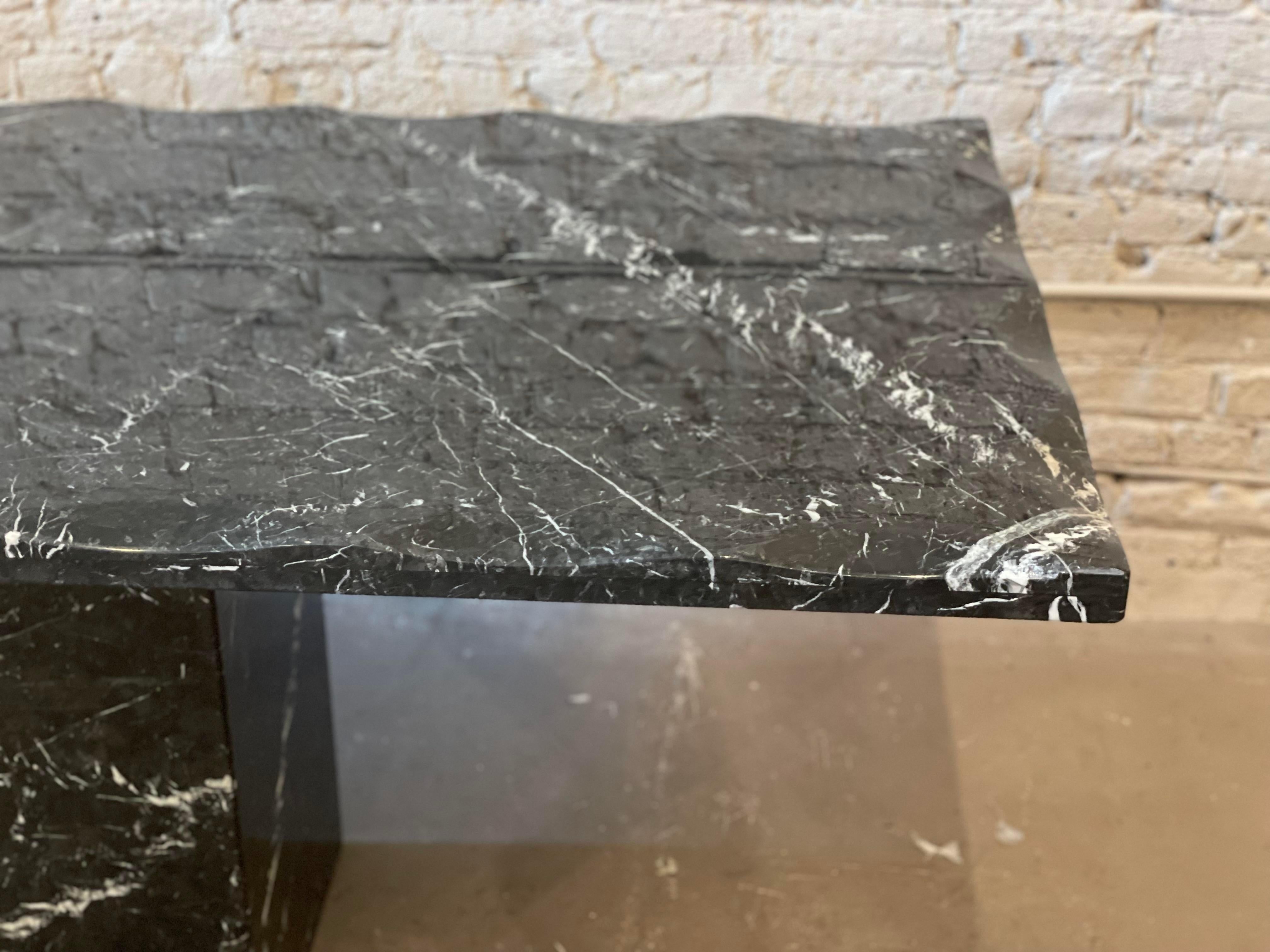 Post-Modern Postmodern Vintage Nero Marquina Black Marble Dining Table with Scalloped Edge For Sale