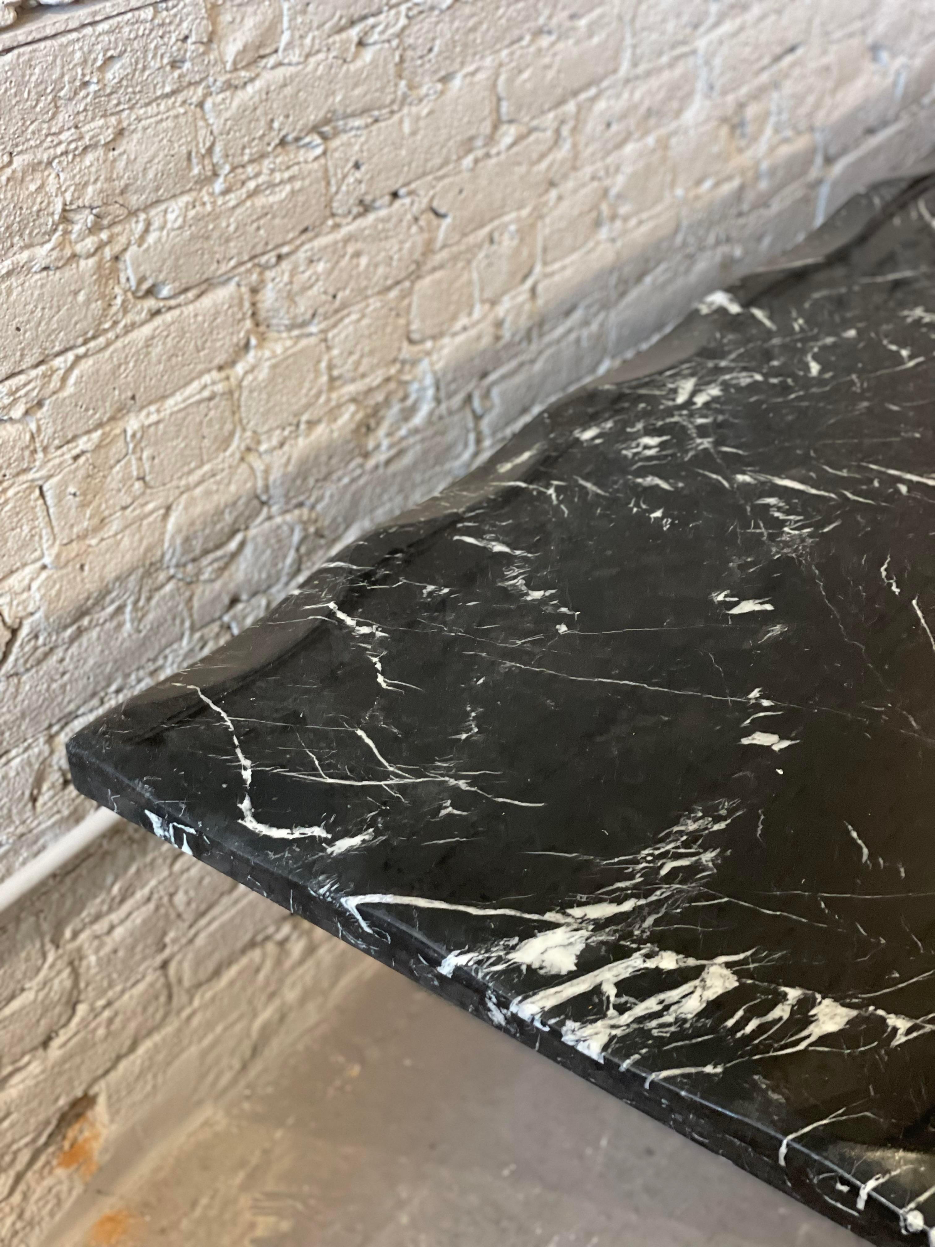 Postmodern Vintage Nero Marquina Black Marble Dining Table with Scalloped Edge In Good Condition For Sale In Chicago, IL