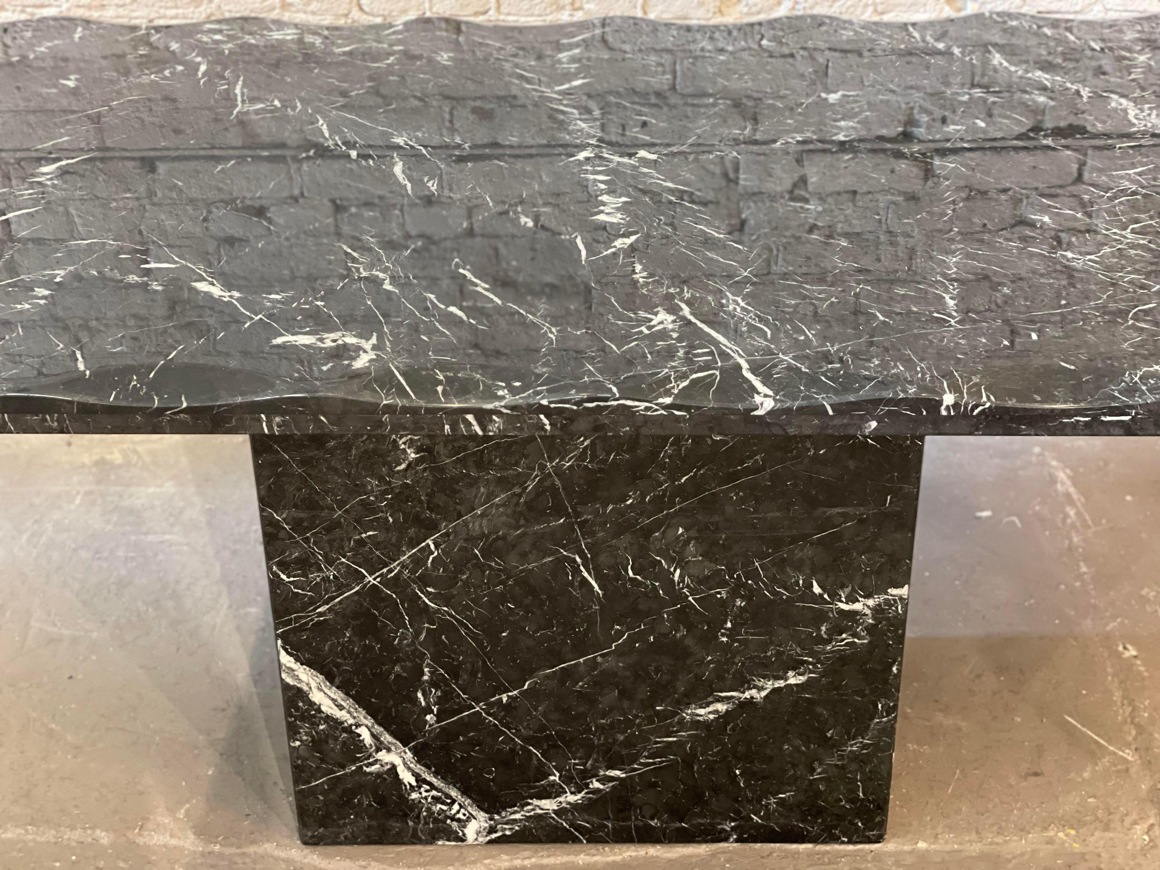 Belgian Black Marble Postmodern Vintage Nero Marquina Black Marble Dining Table with Scalloped Edge For Sale