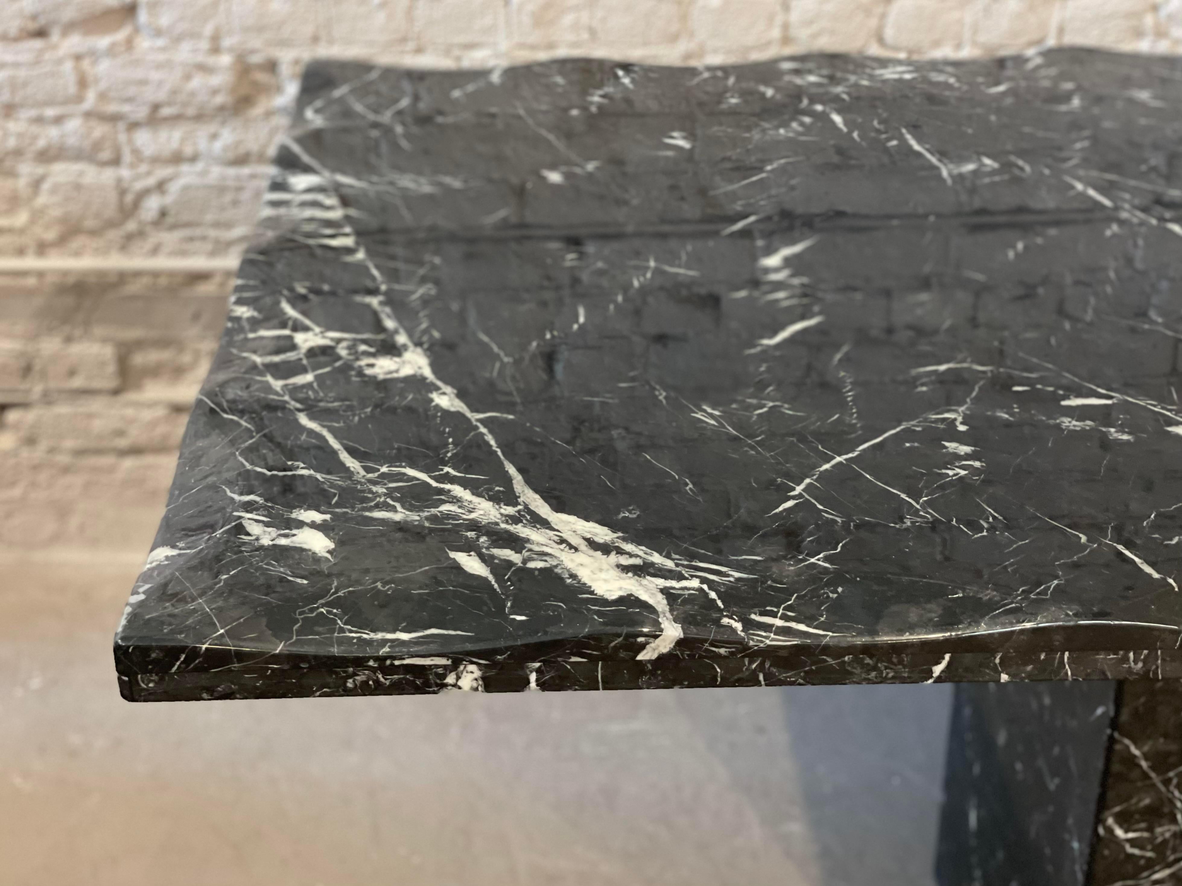 Postmodern Vintage Nero Marquina Black Marble Dining Table with Scalloped Edge For Sale 2
