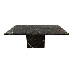 Postmodern Vintage Nero Marquina Black Marble Dining Table with Scalloped Edge