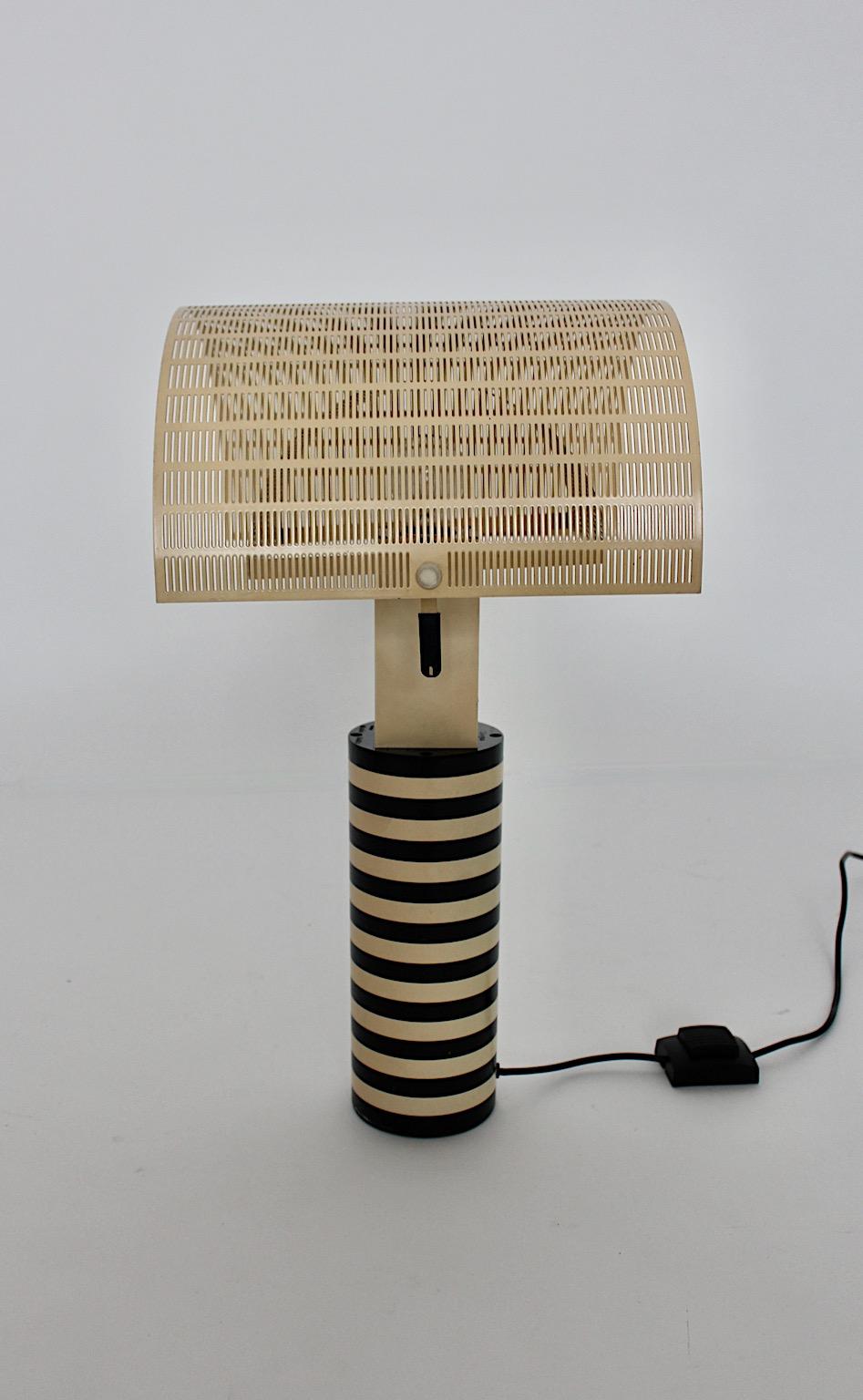 Metal Postmodern Vintage Shogun Black White Table Lamp Mario Botta Artemide 1986 Italy