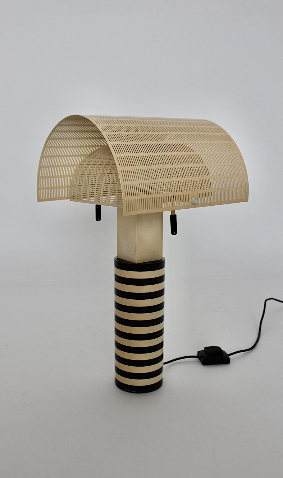 Postmodern Vintage Shogun Black White Table Lamp Mario Botta Artemide 1986 Italy 1