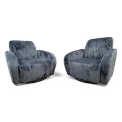Postmoderne drehbare Loungesessel, neu gepolstert mit Boucle-Stühlen, Paar