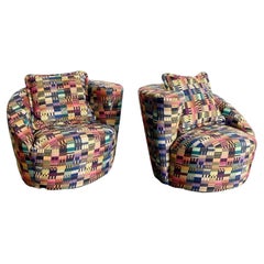 Retro Postmodern Vladimir Kagan Style Multicolor Nautilus Swivel Chairs - a Pair